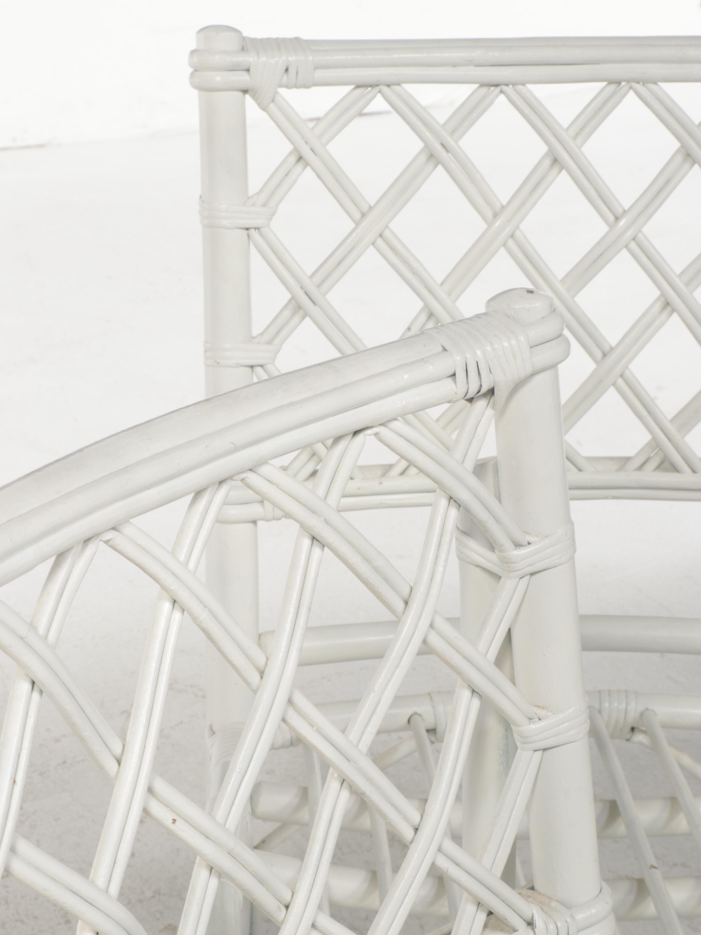 White-Painted Rattan Side Chairs and Tables