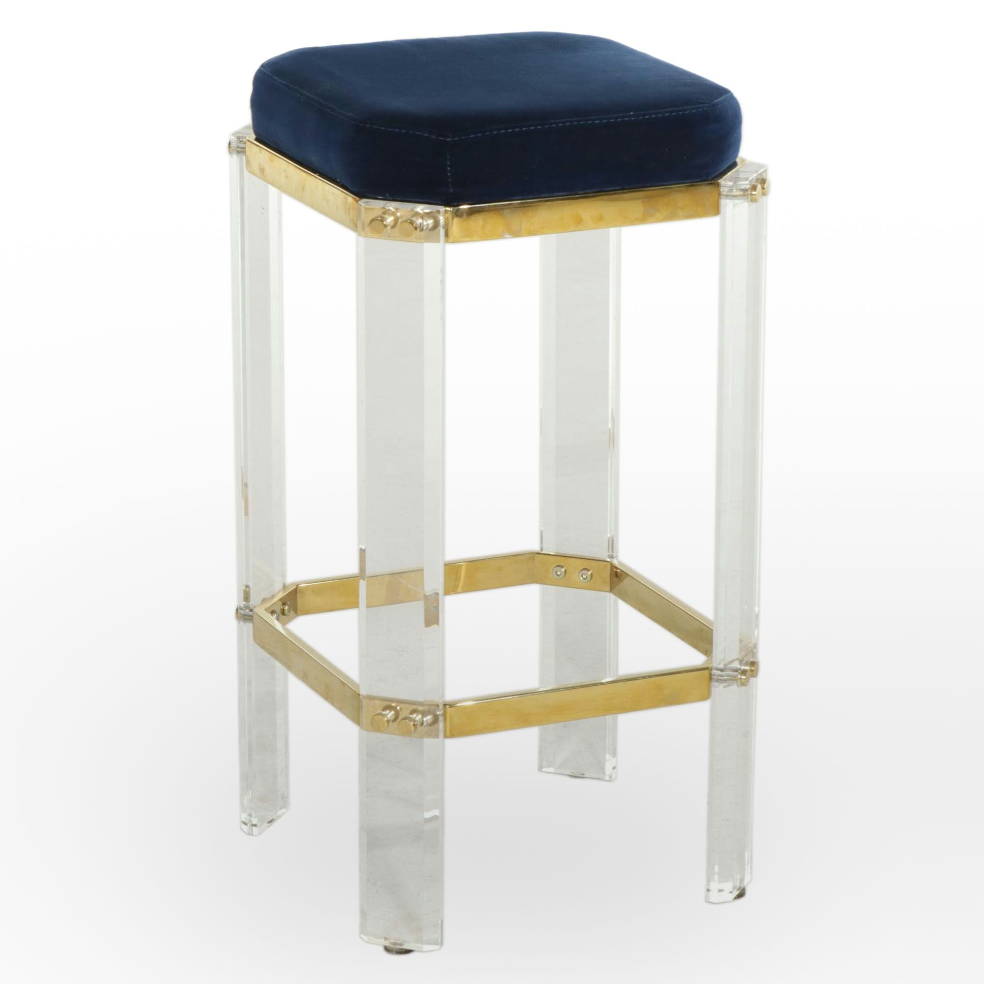 Worlds Away Contemporary Acrylic, Brass and Upholstered Stool