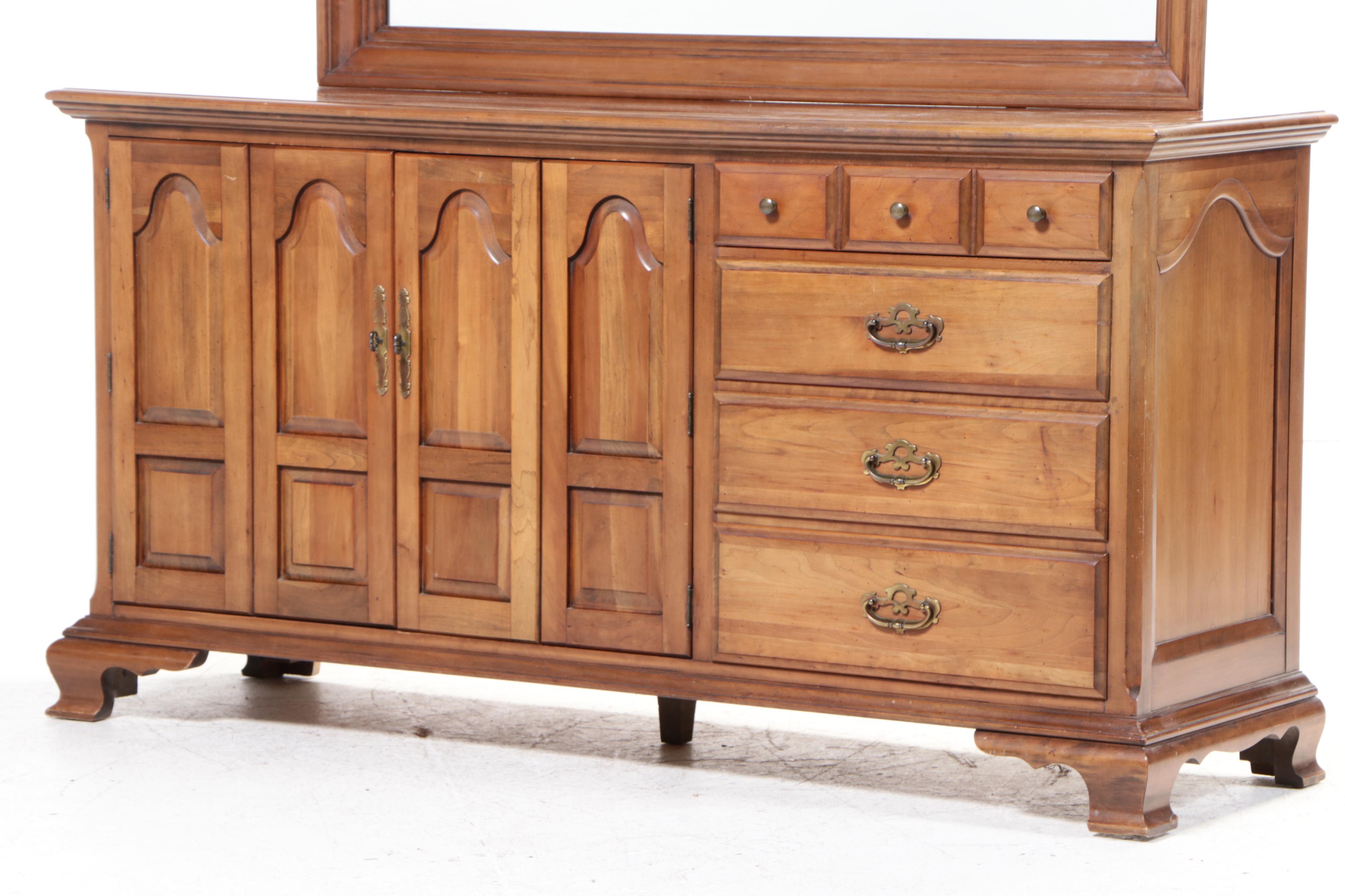 American Colonial Style Fruitwood Dresser with Mirror, 1980s