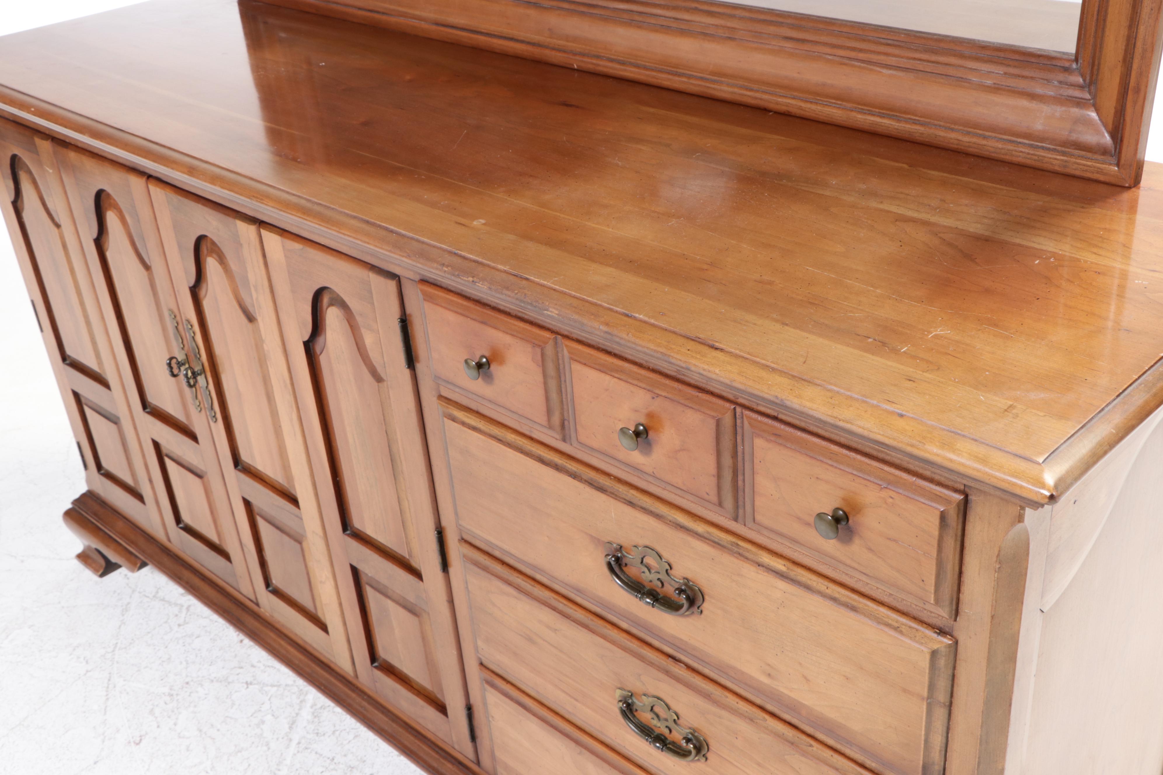 American Colonial Style Fruitwood Dresser with Mirror, 1980s