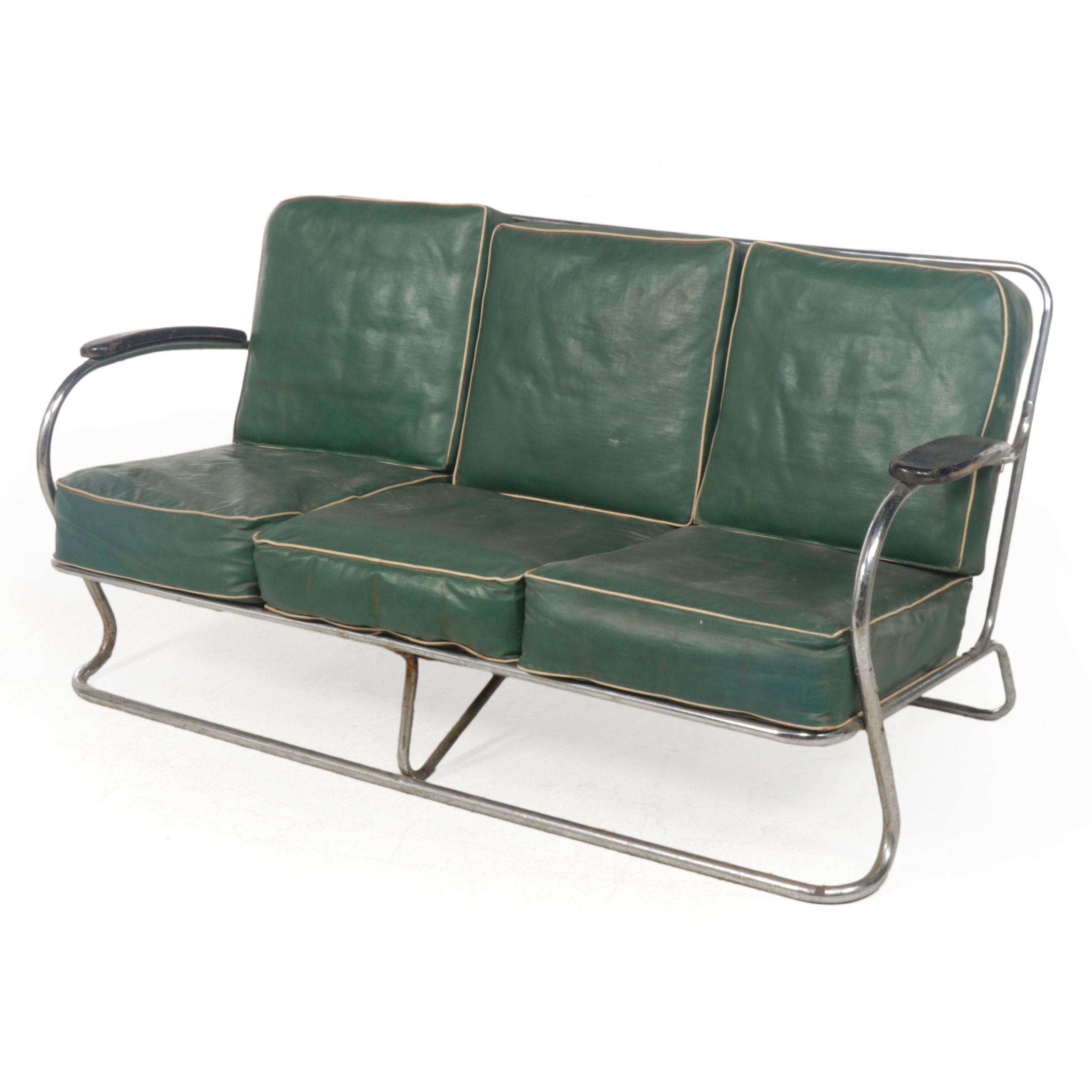 Kem Weber for Lloyd Art Deco Tubular Chrome Framed Sofa, Early 20th Century
