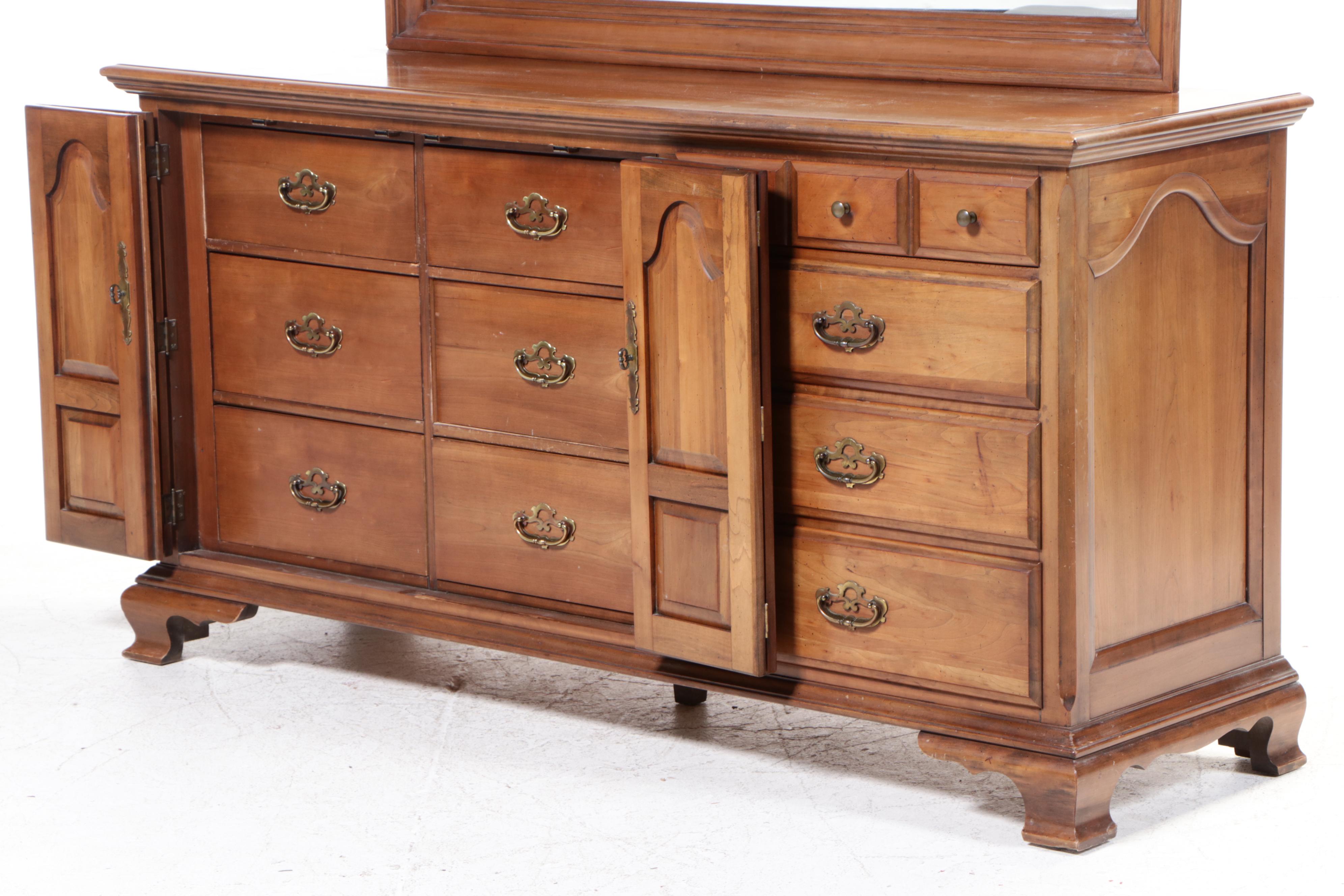American Colonial Style Fruitwood Dresser with Mirror, 1980s
