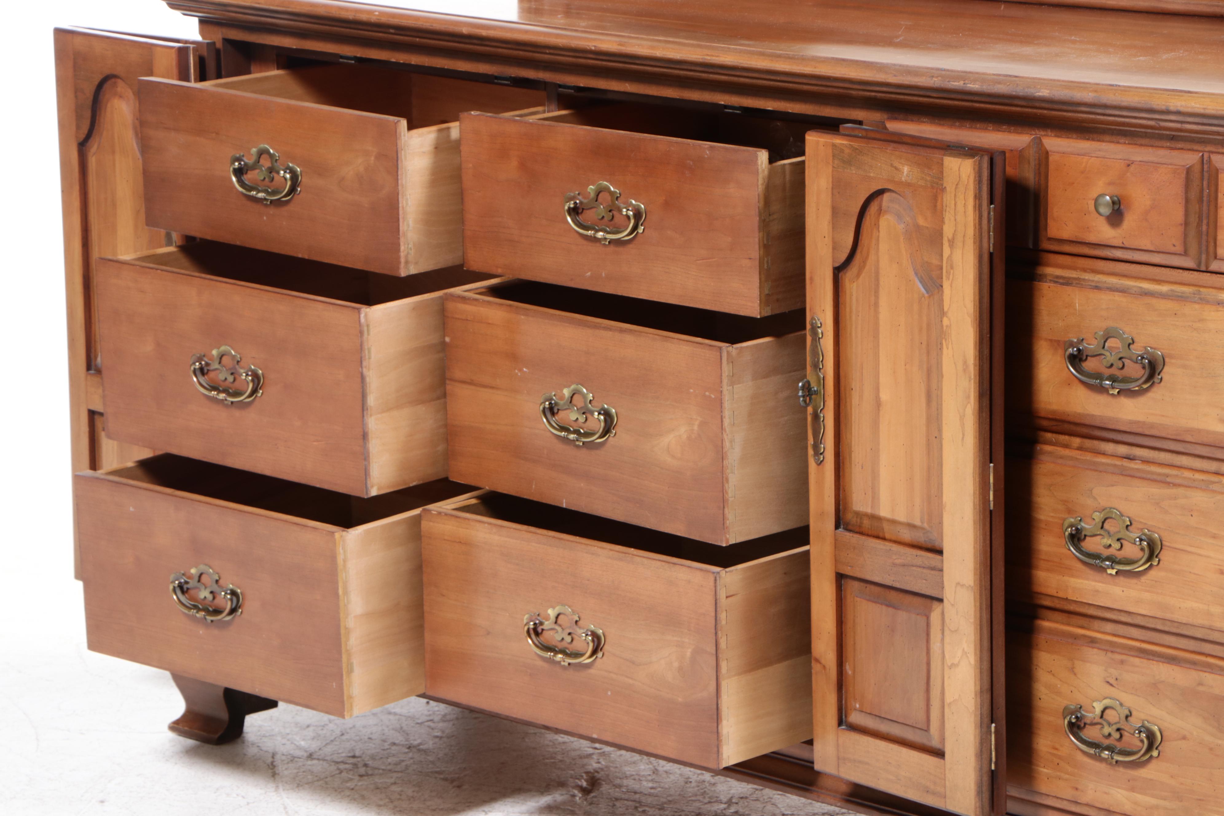 American Colonial Style Fruitwood Dresser with Mirror, 1980s