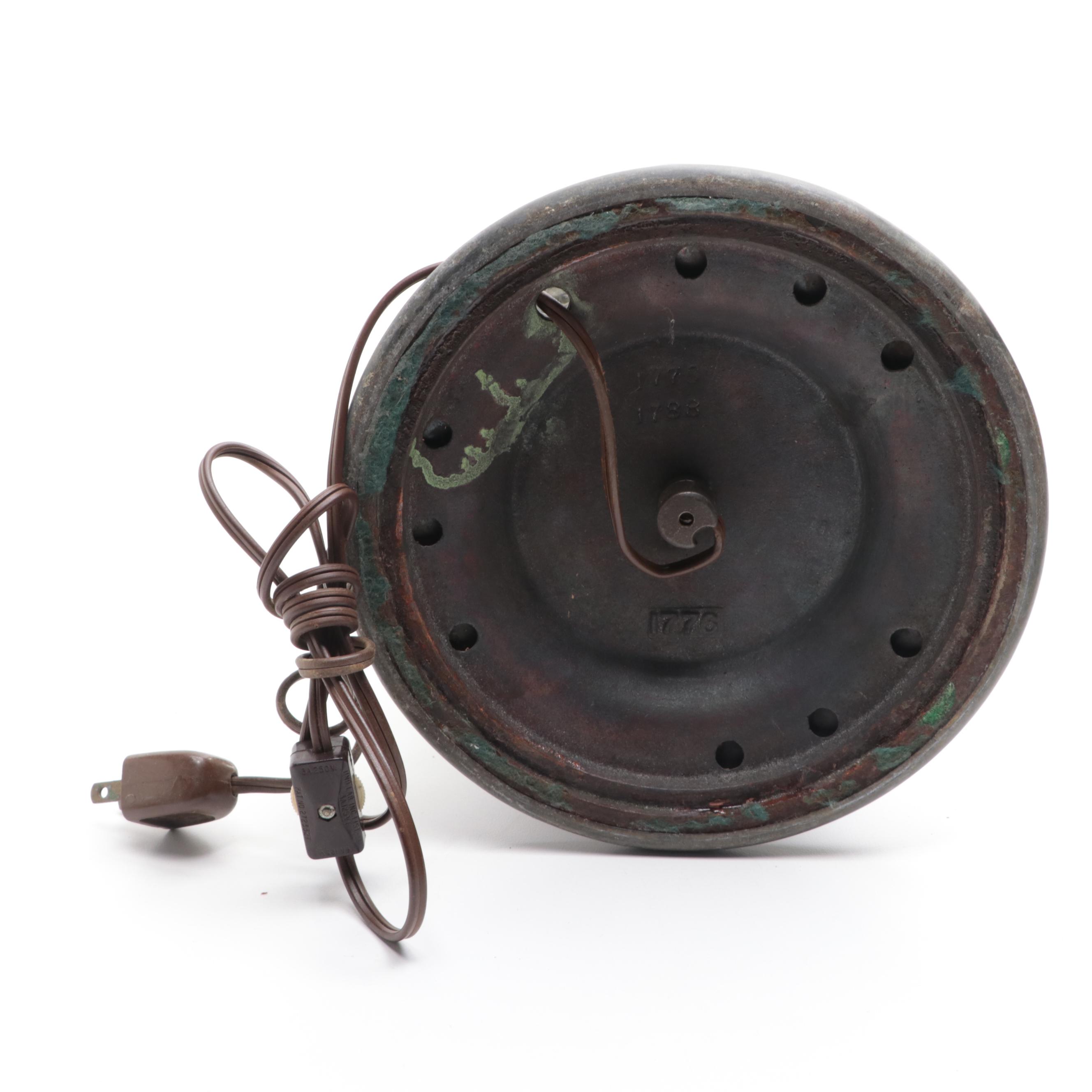 Art Nouveau Bent Slag Glass Panel and Beaded Table Lamp