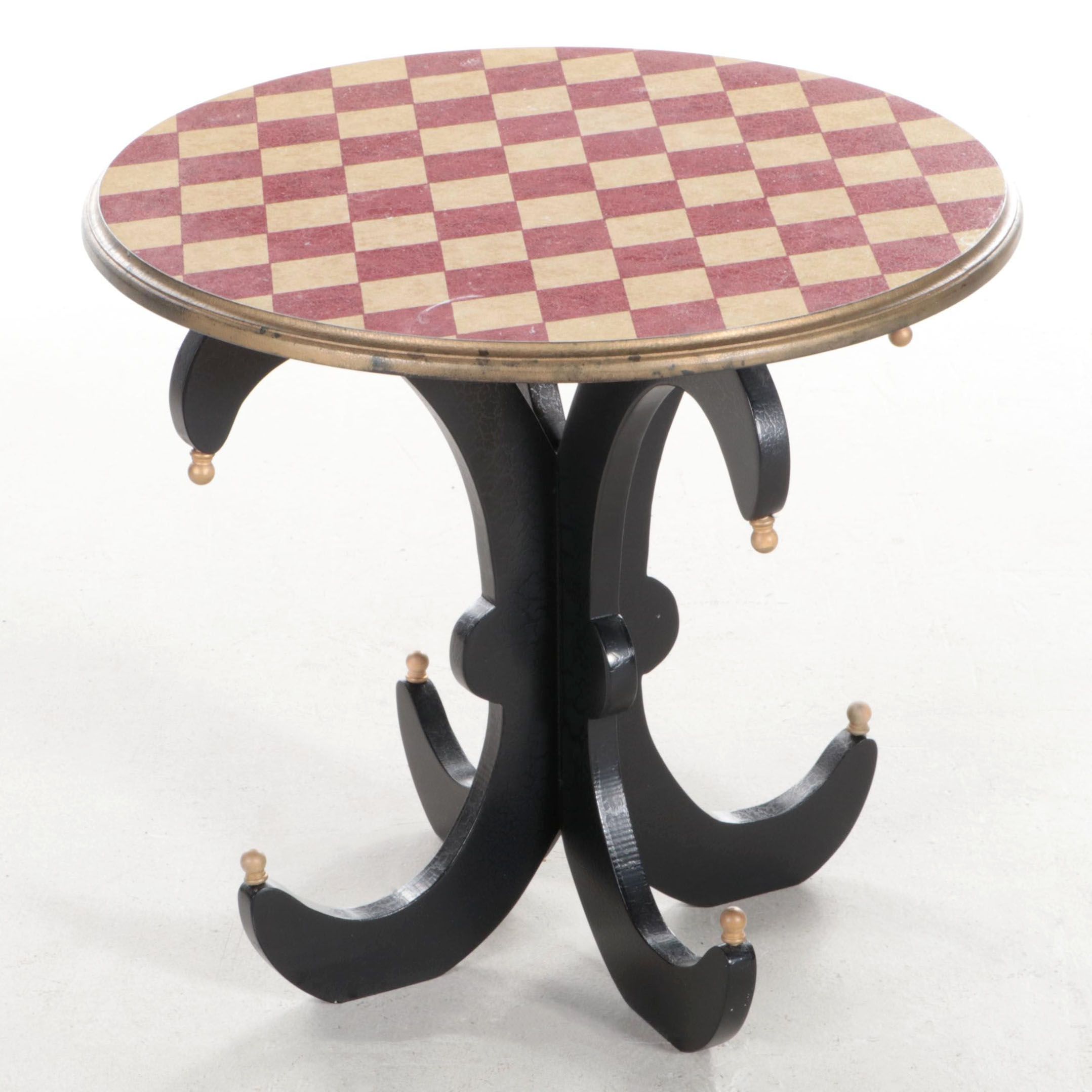 Painted Wood Accent Table with Checkered Top