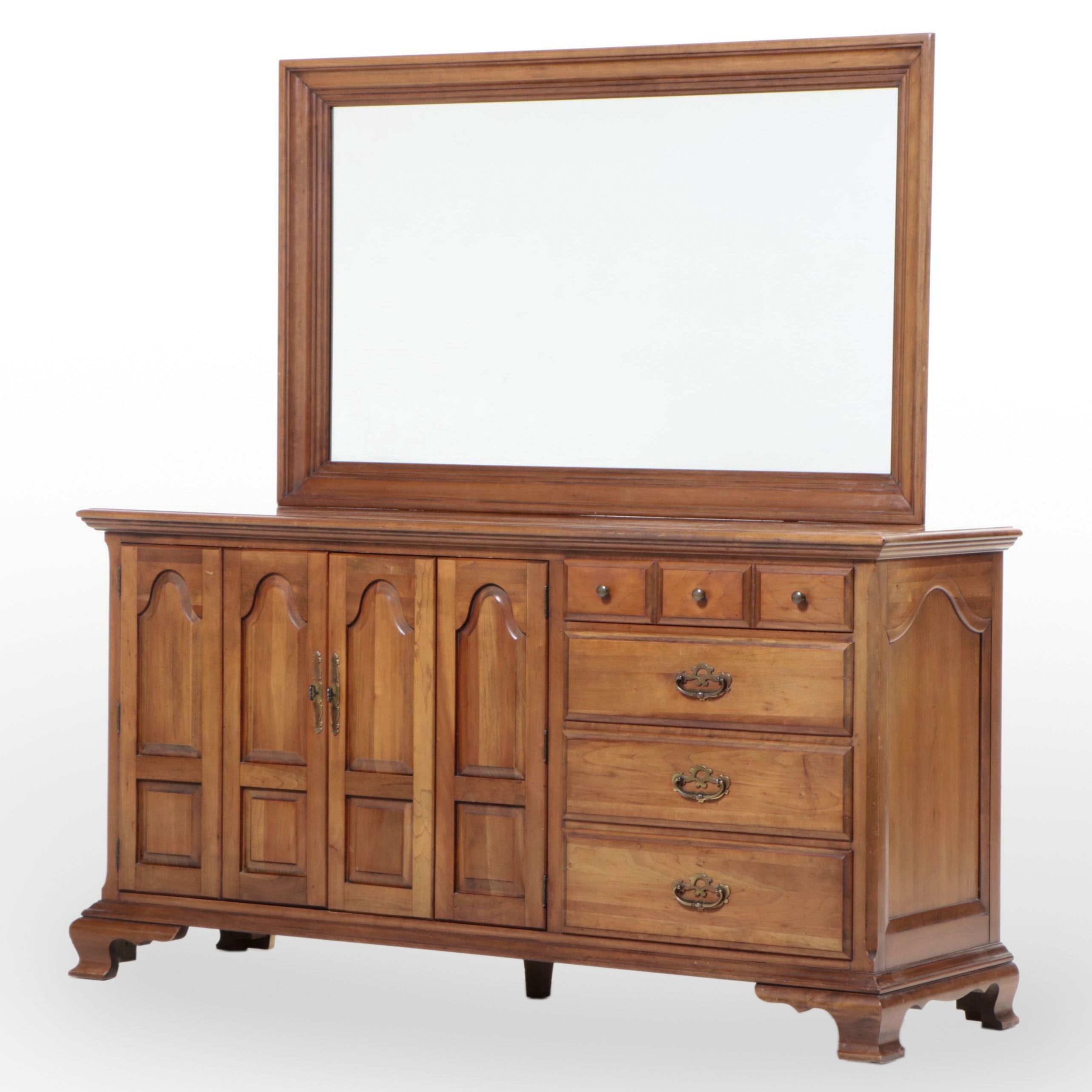 American Colonial Style Fruitwood Dresser with Mirror, 1980s