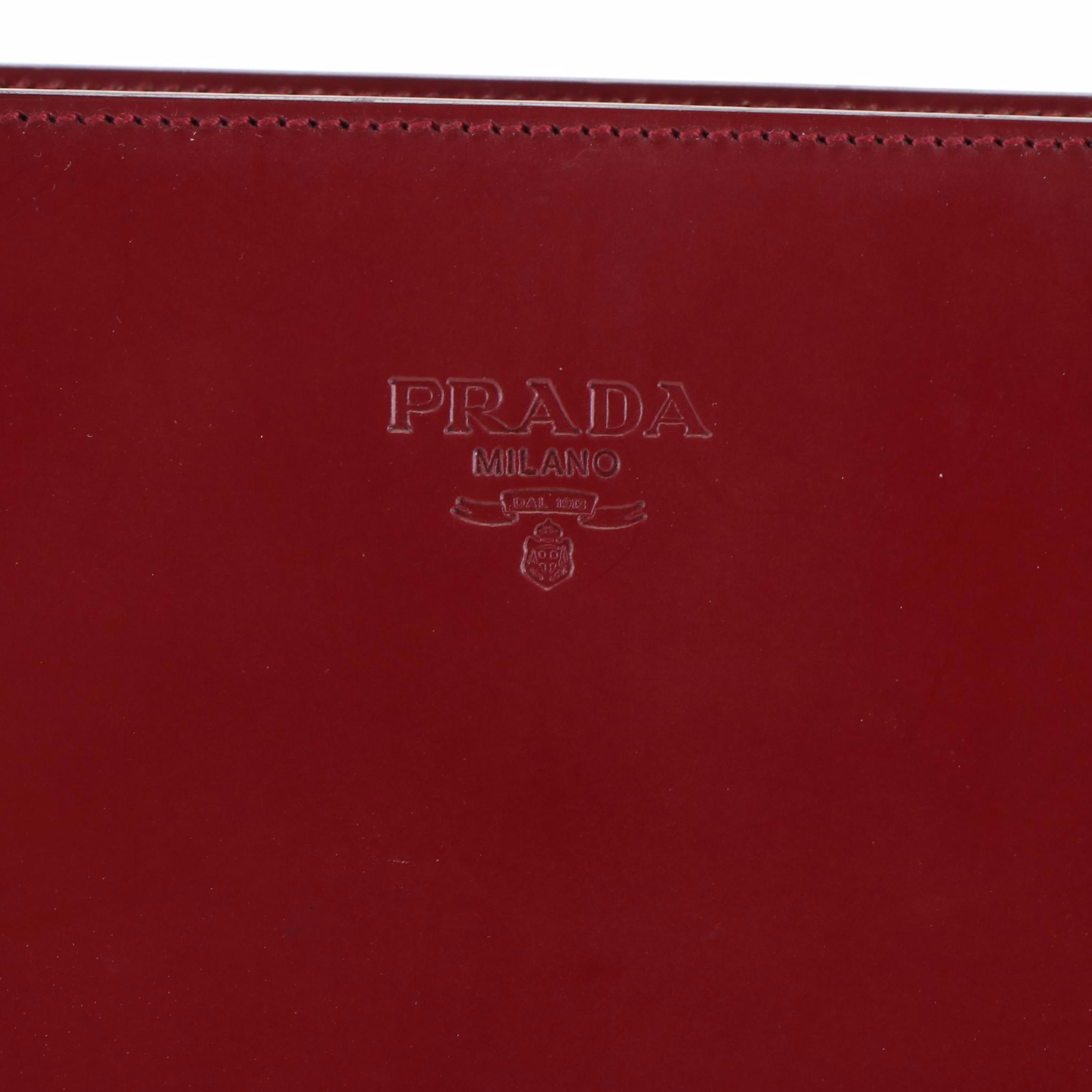 Prada Top Zip Red Leather Tote Bag