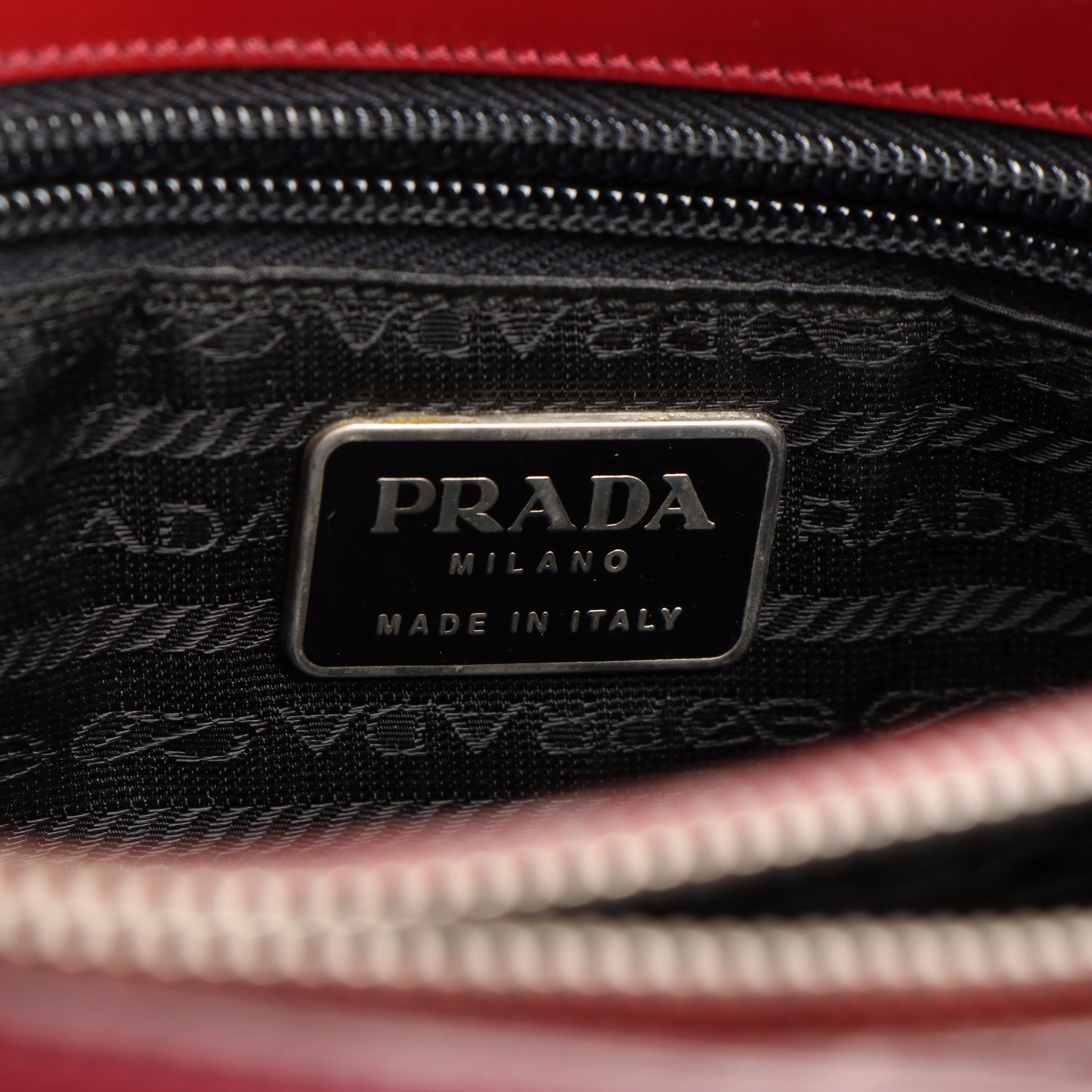 Prada Top Zip Red Leather Tote Bag