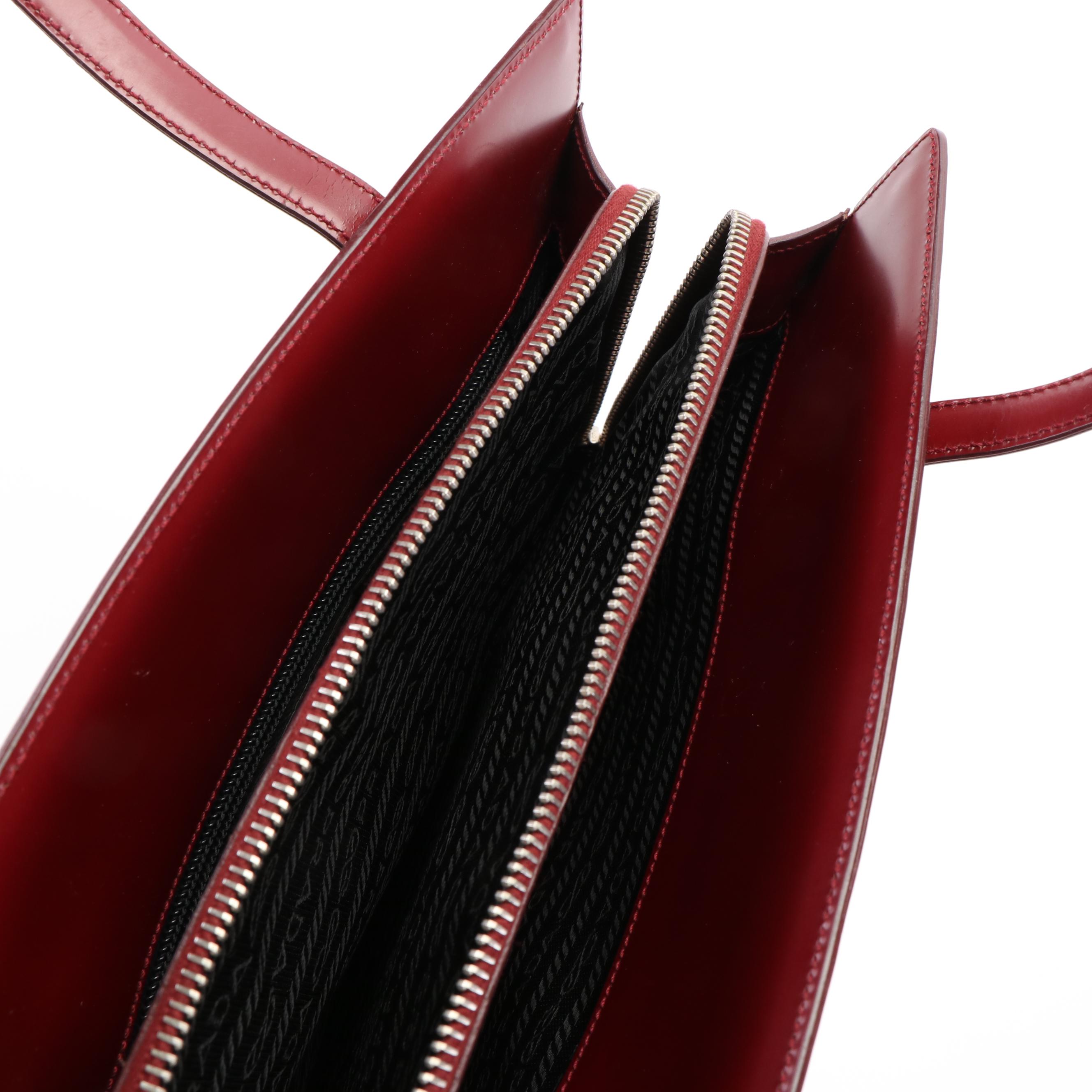 Prada Top Zip Red Leather Tote Bag