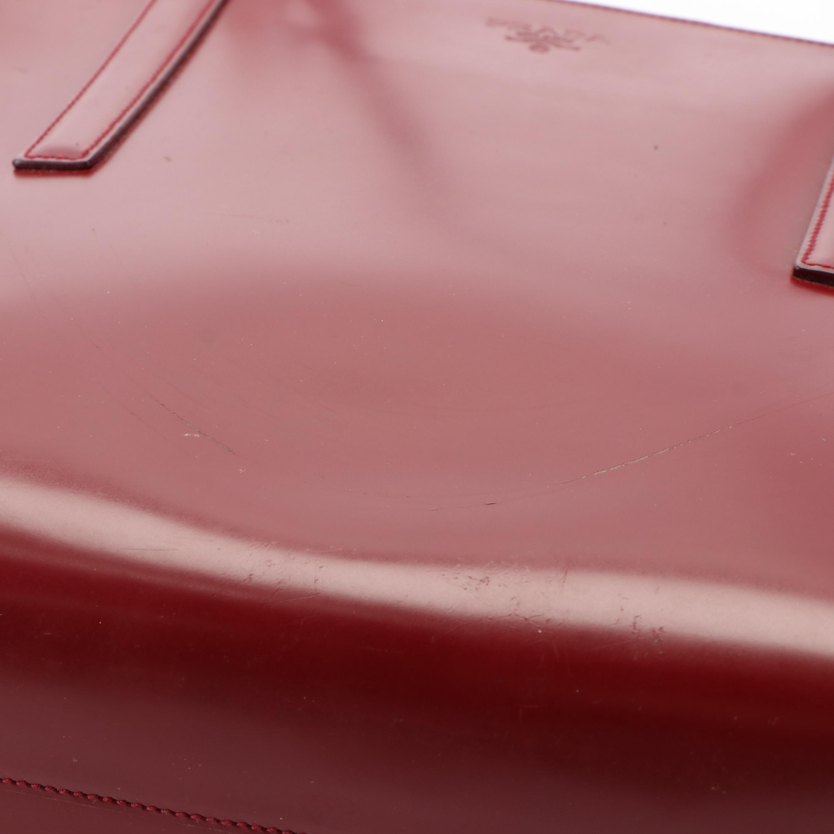 Prada Top Zip Red Leather Tote Bag