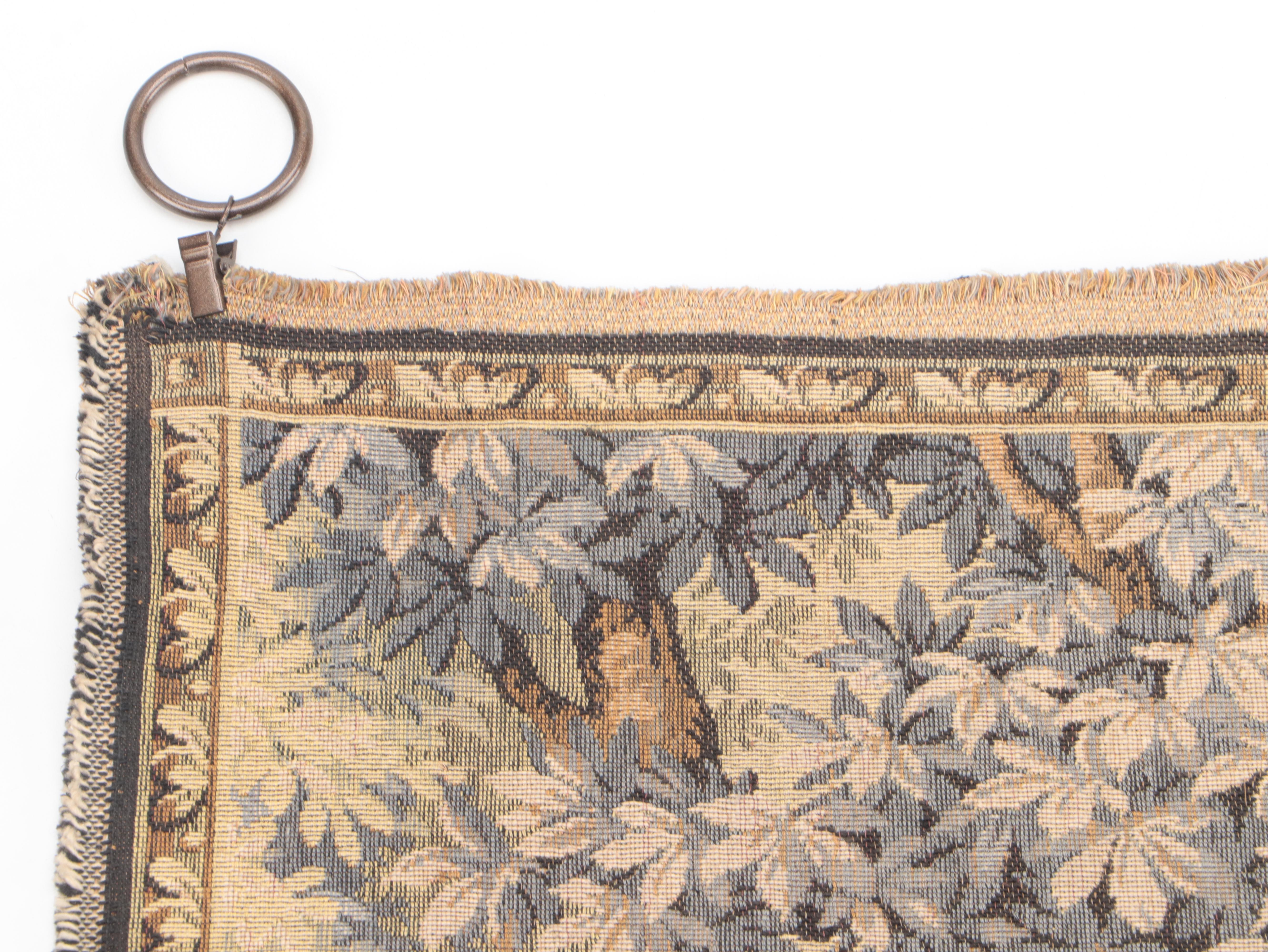 French Machine Made Tapestry Wall Hanging of Birds in Forest