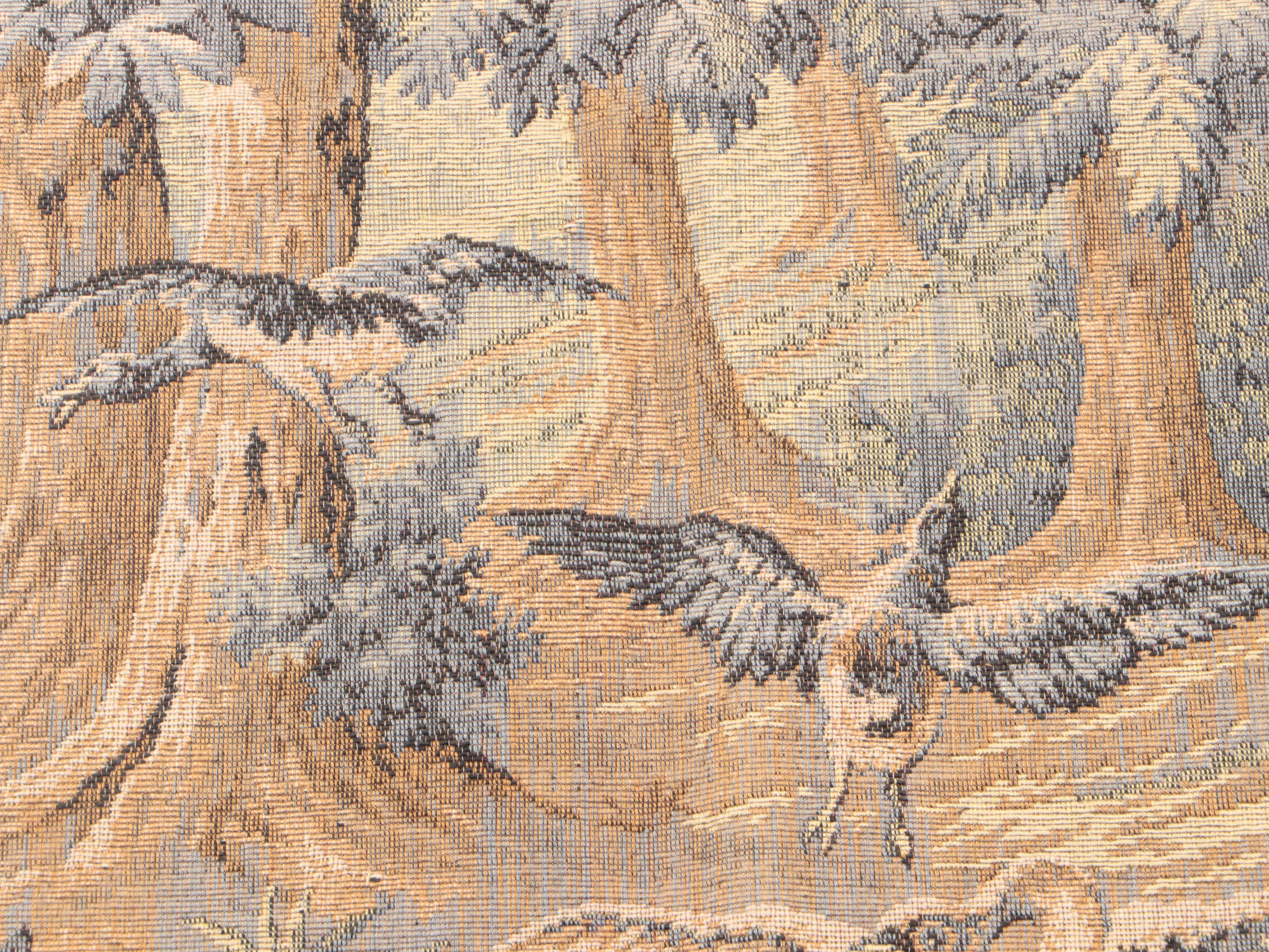French Machine Made Tapestry Wall Hanging of Birds in Forest
