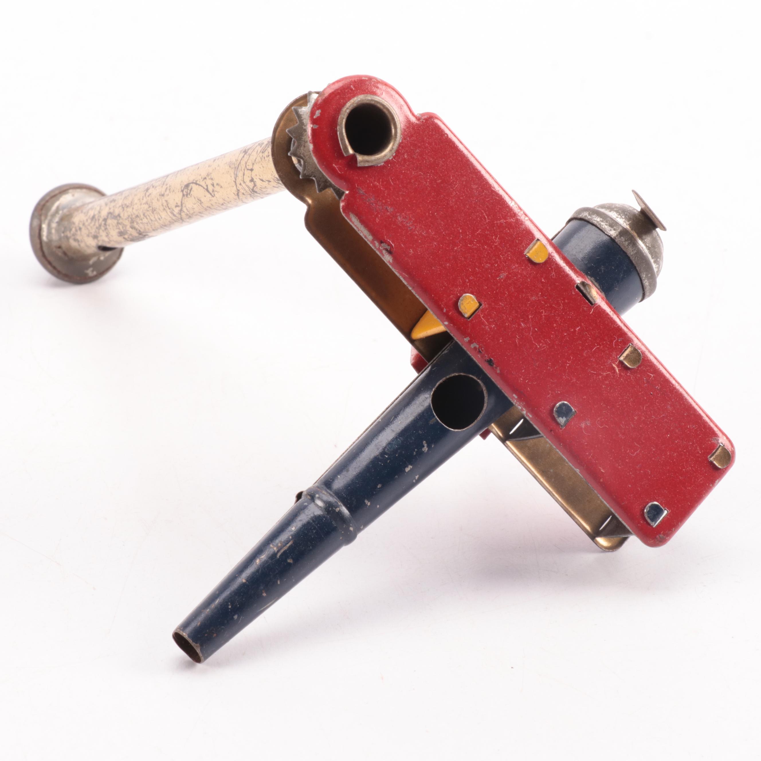 Tin Penny Tin Lithograph Bi-Plane Whistle, Early 20th Century