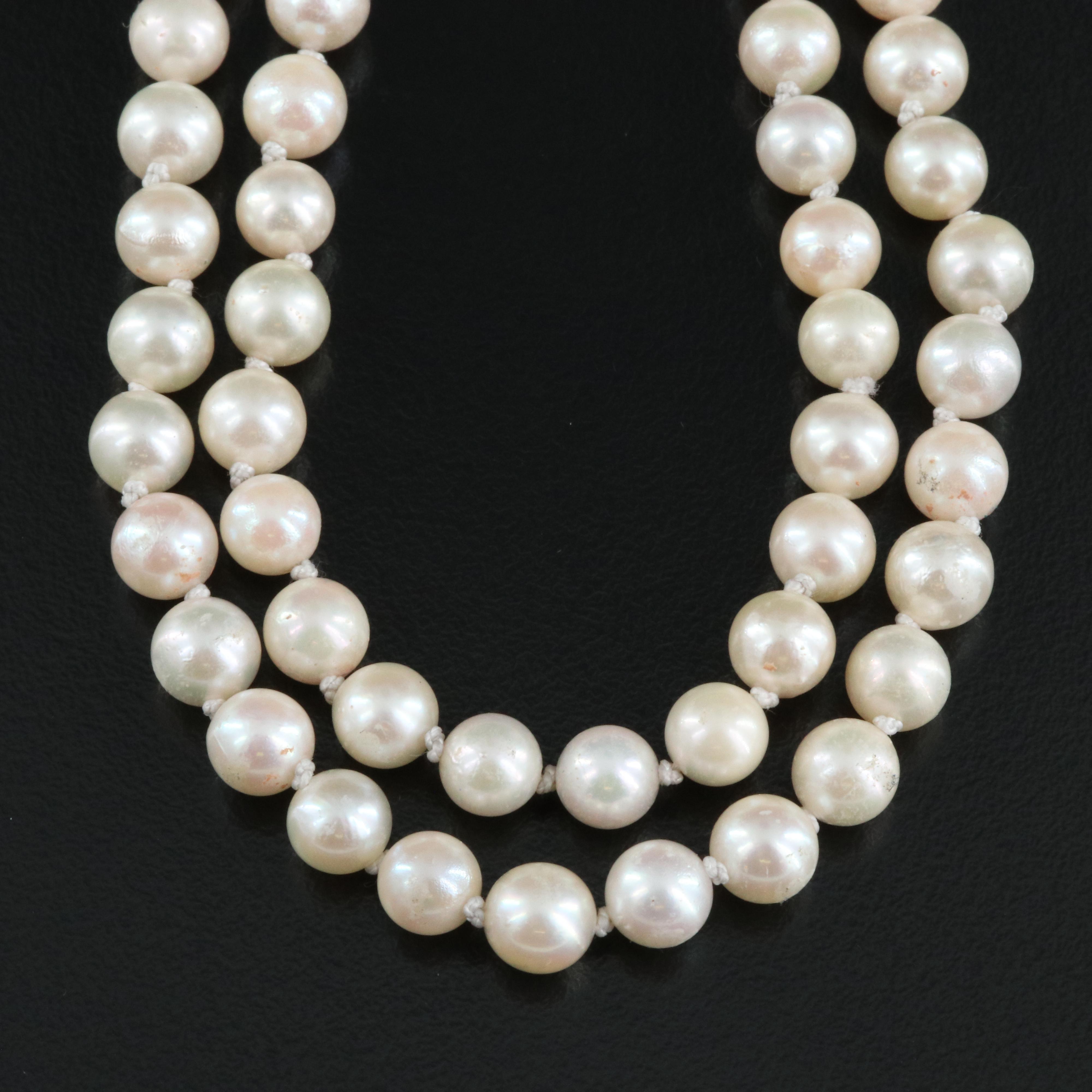 14K 0.85 CTW Diamond Clasp on Double Strand Pearl Necklace