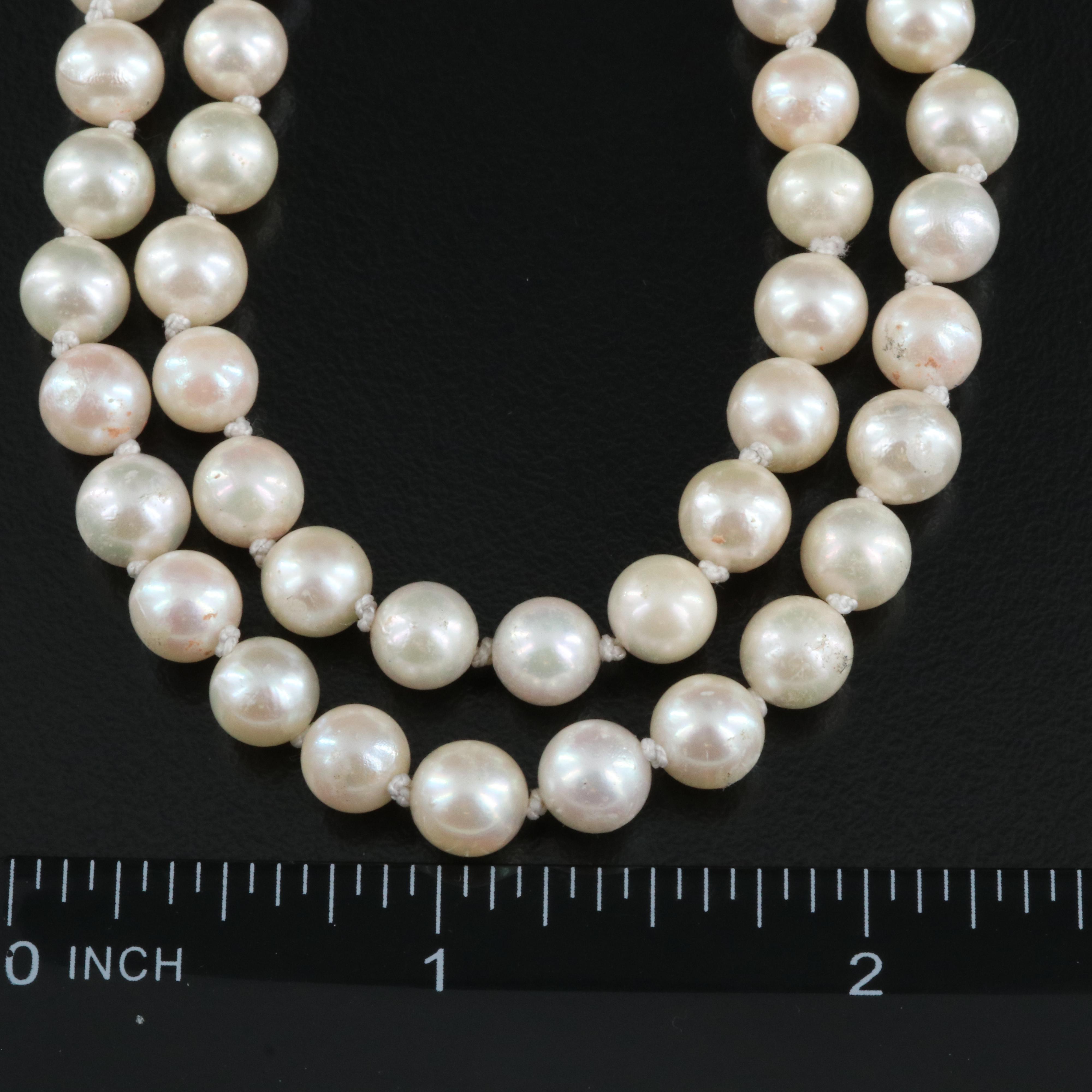 14K 0.85 CTW Diamond Clasp on Double Strand Pearl Necklace