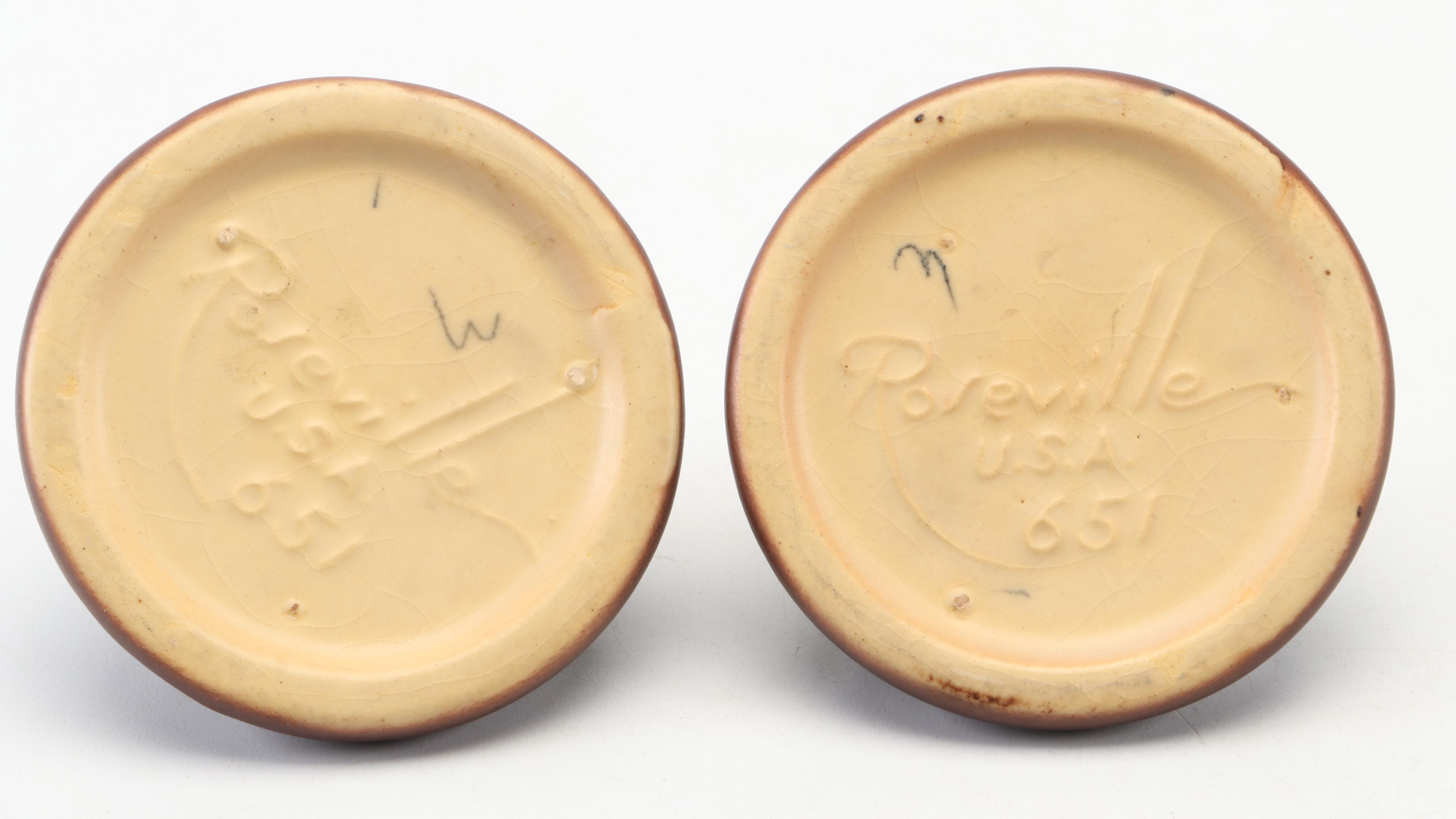 Roseville Pottery Gardenia and Peony Vases With Gardenia Candlesticks and Bowl