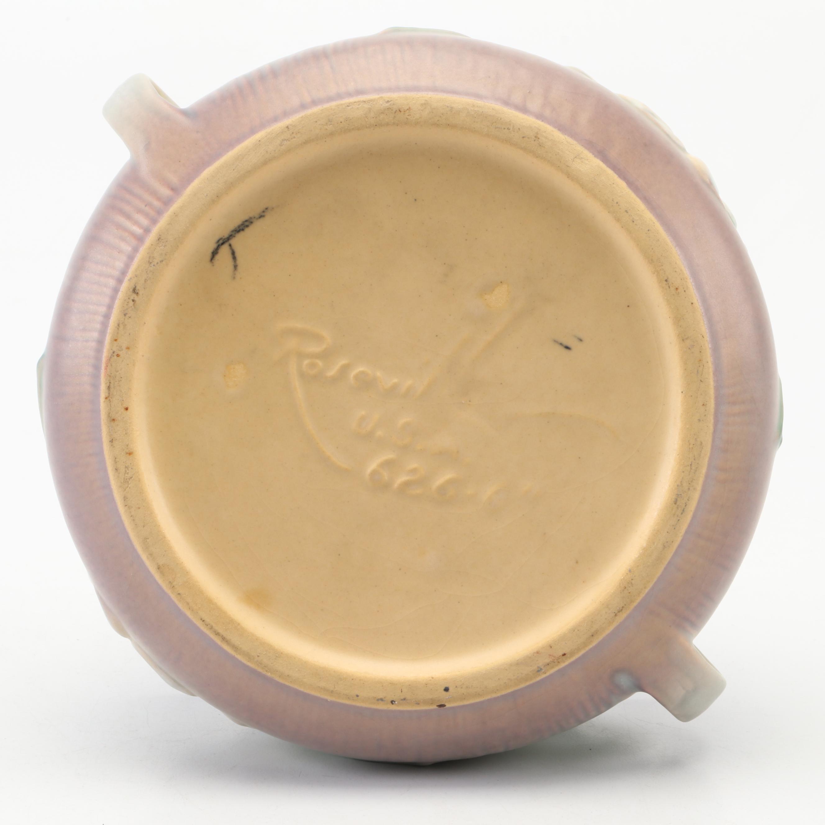 Roseville Pottery Gardenia and Peony Vases With Gardenia Candlesticks and Bowl