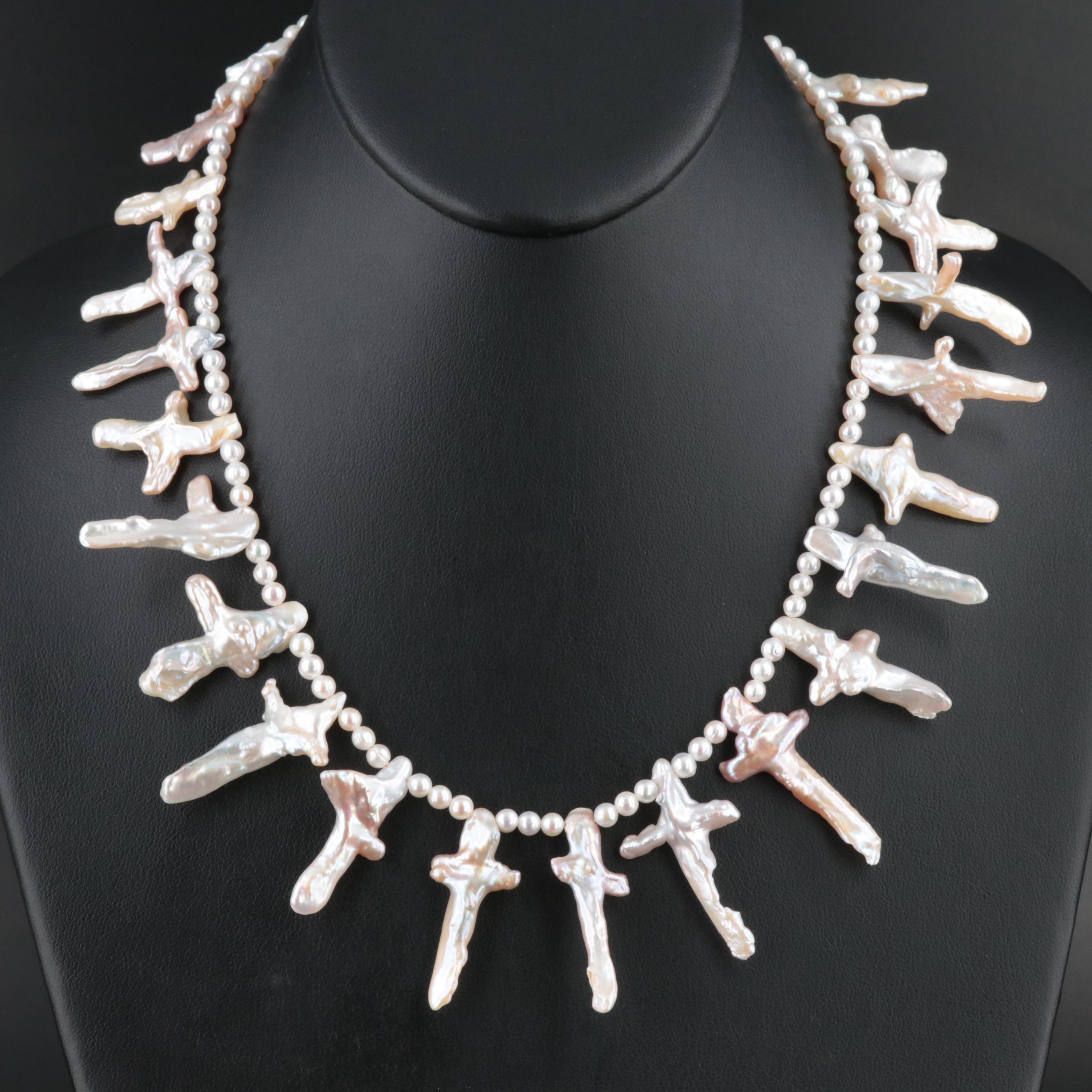 Pearl Cross Necklace with 14K Clasp