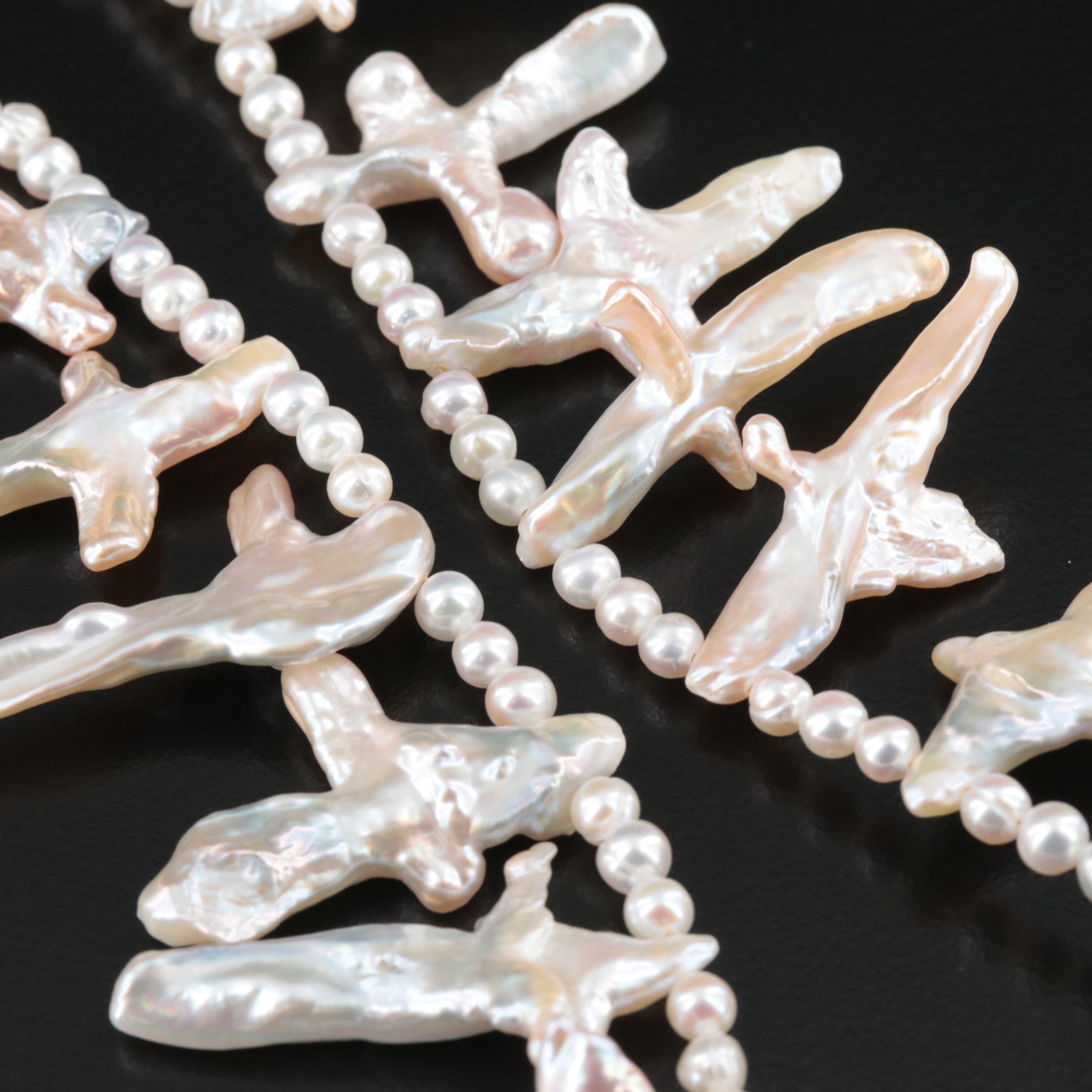 Pearl Cross Necklace with 14K Clasp