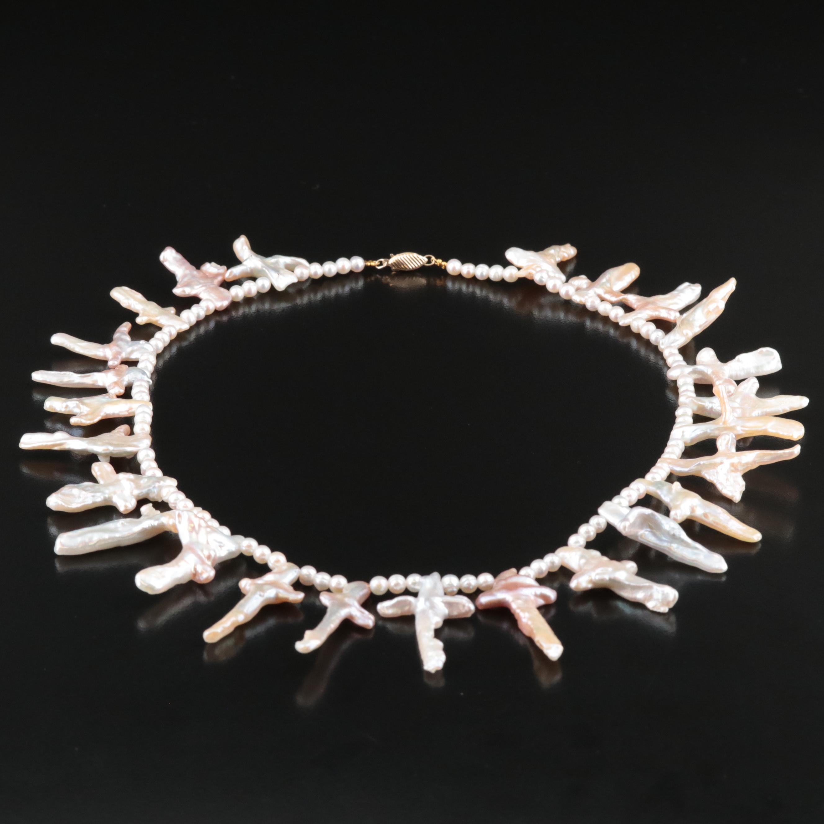 Pearl Cross Necklace with 14K Clasp