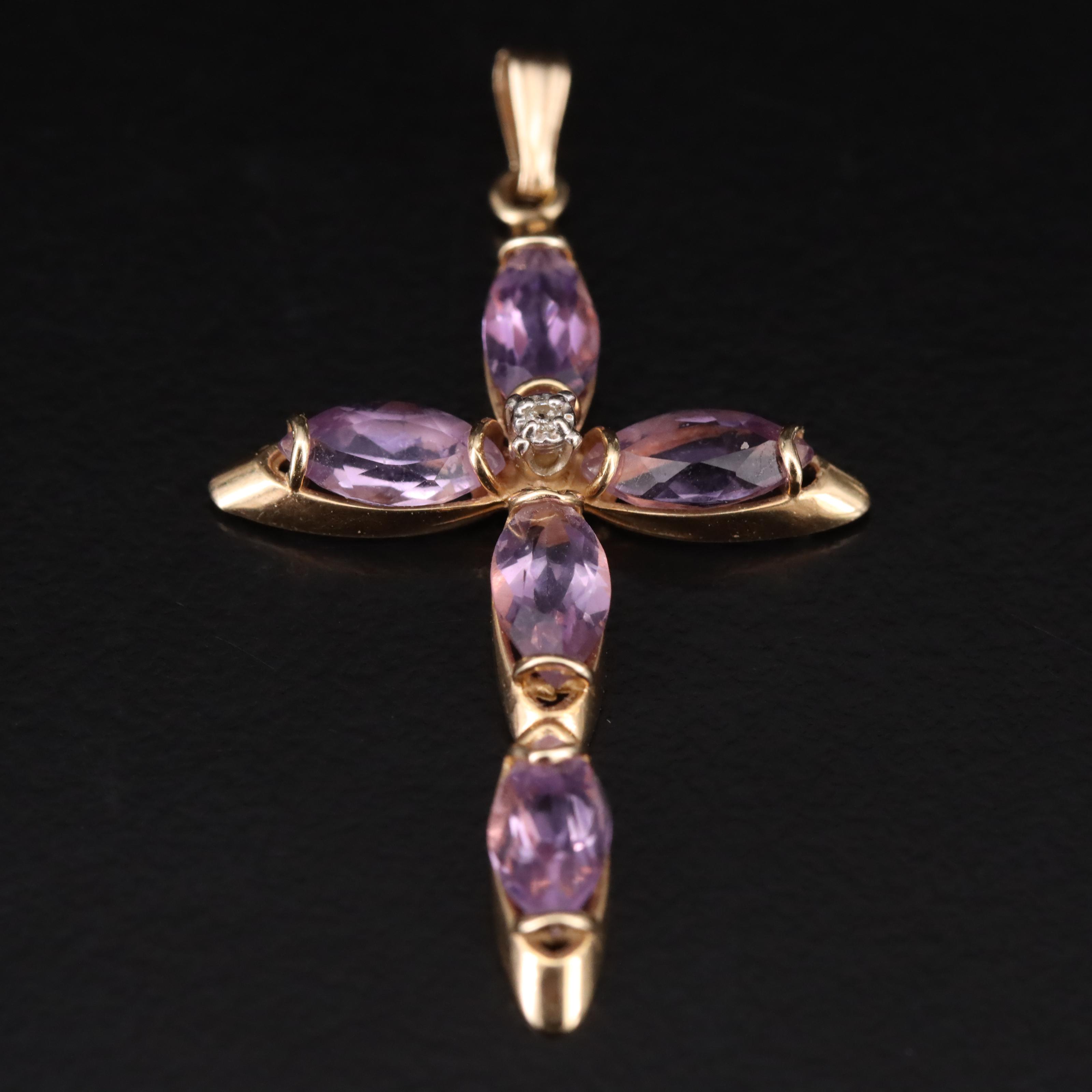 14K Amethyst and Diamond Cross Pendant