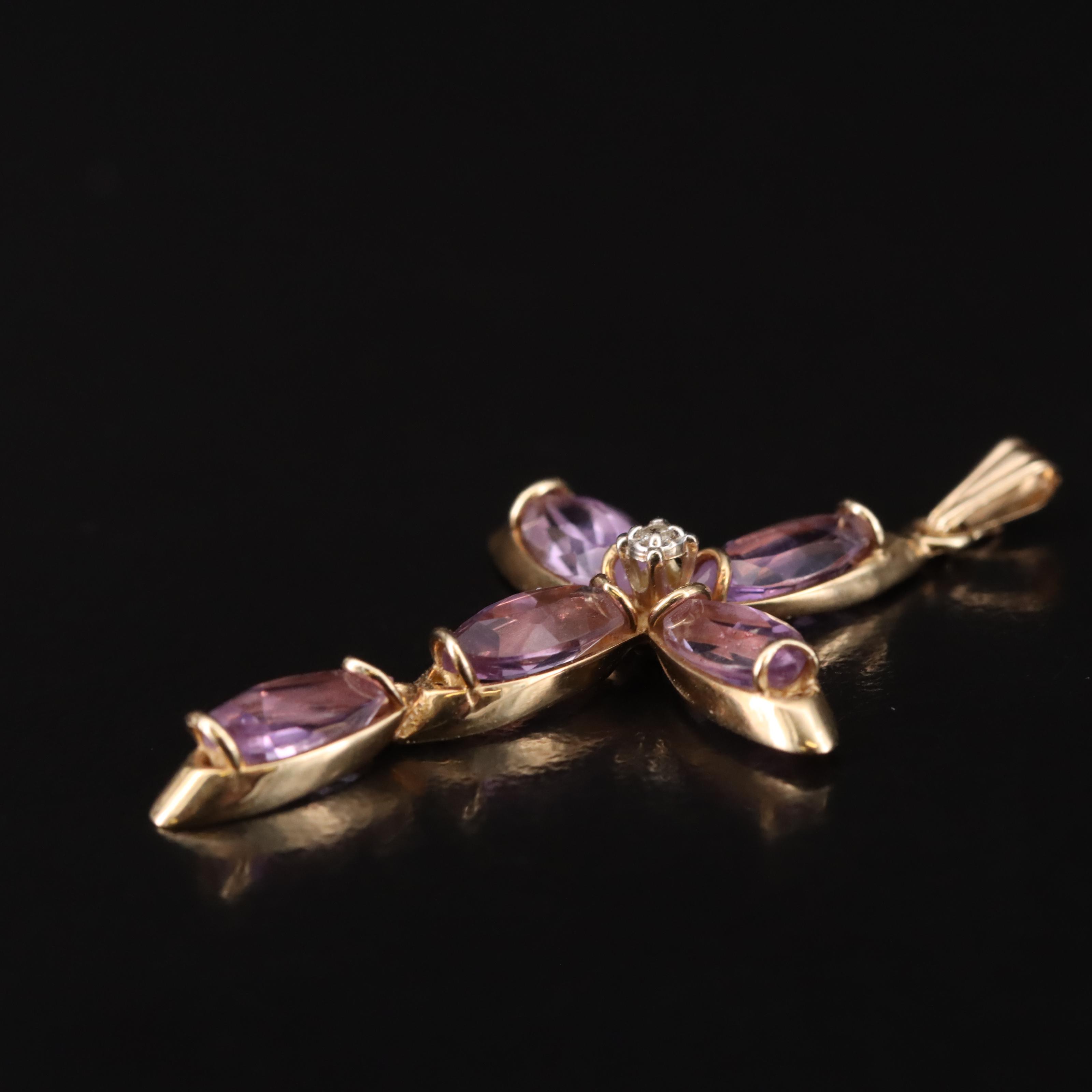 14K Amethyst and Diamond Cross Pendant
