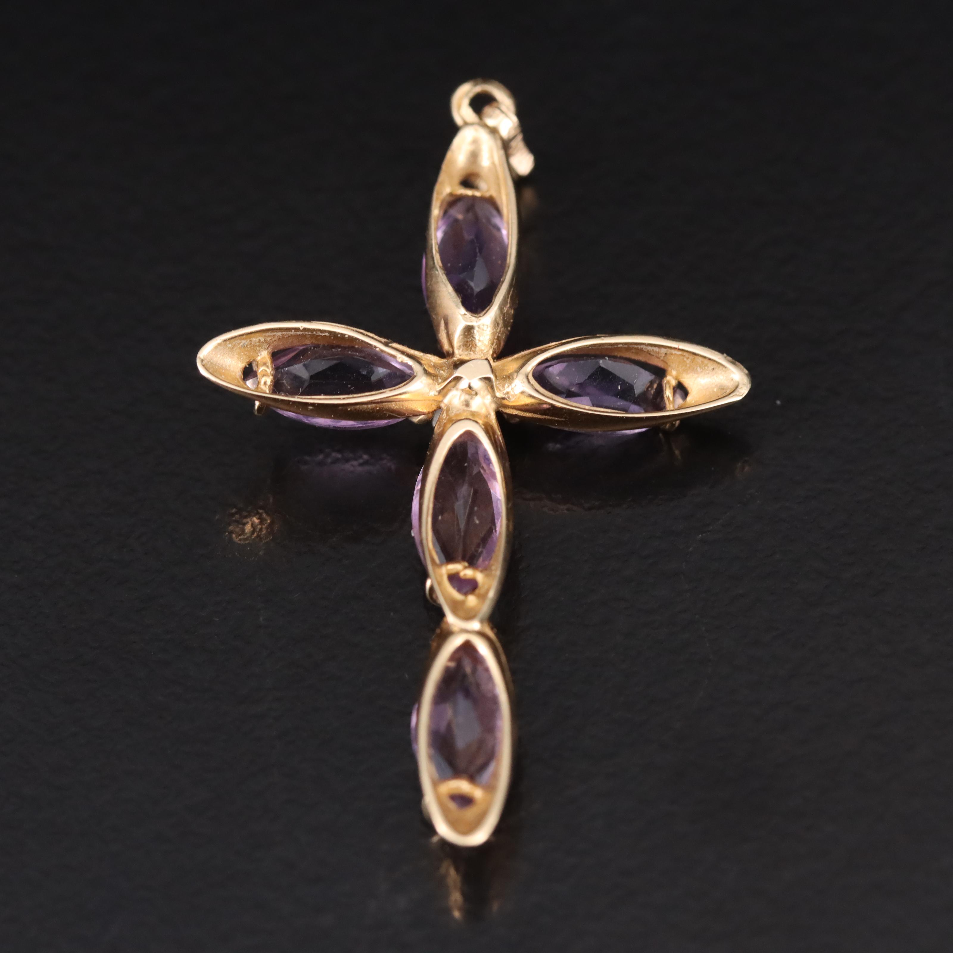 14K Amethyst and Diamond Cross Pendant