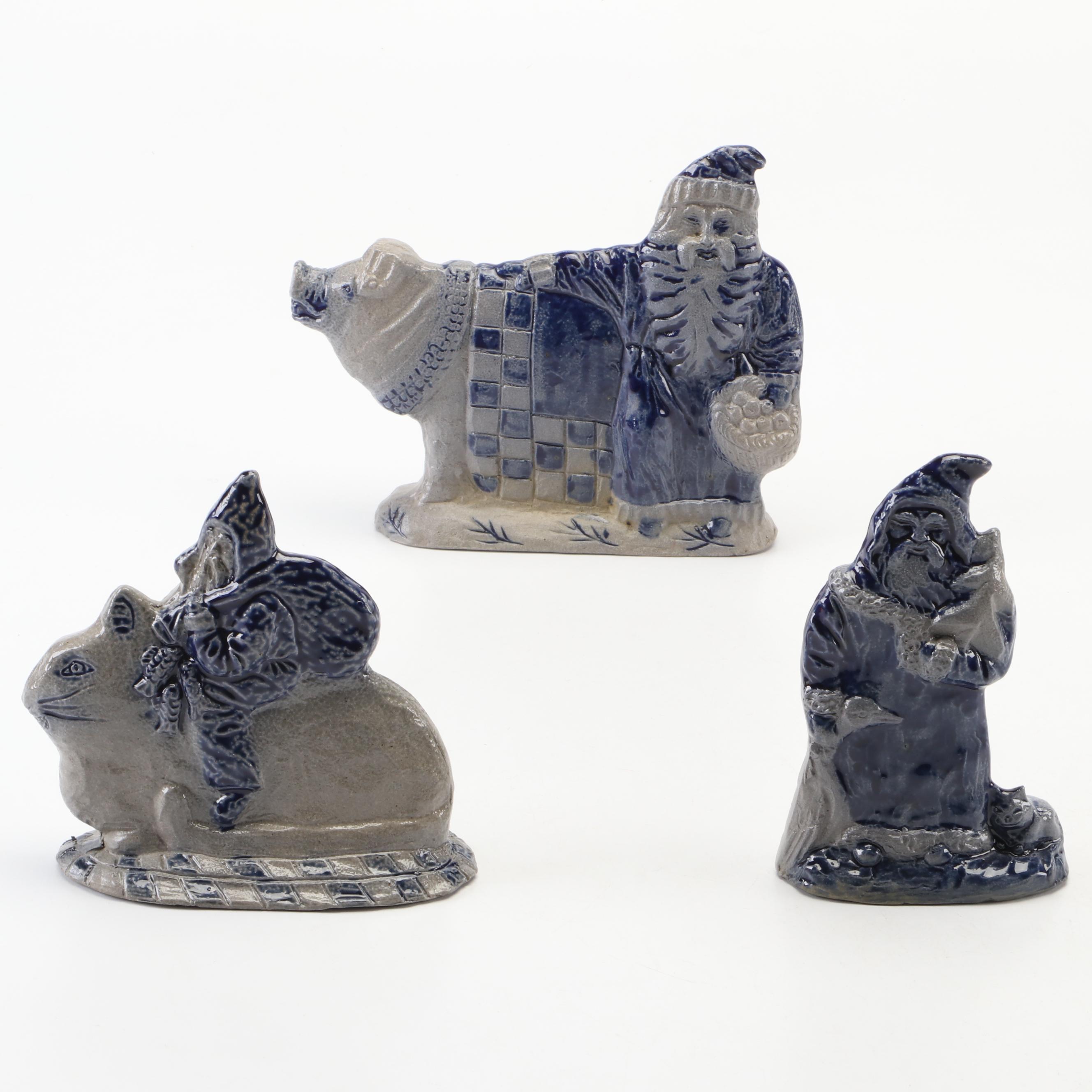 Rowe Pottery Works Salt Glazed Stoneware Santa Figurines