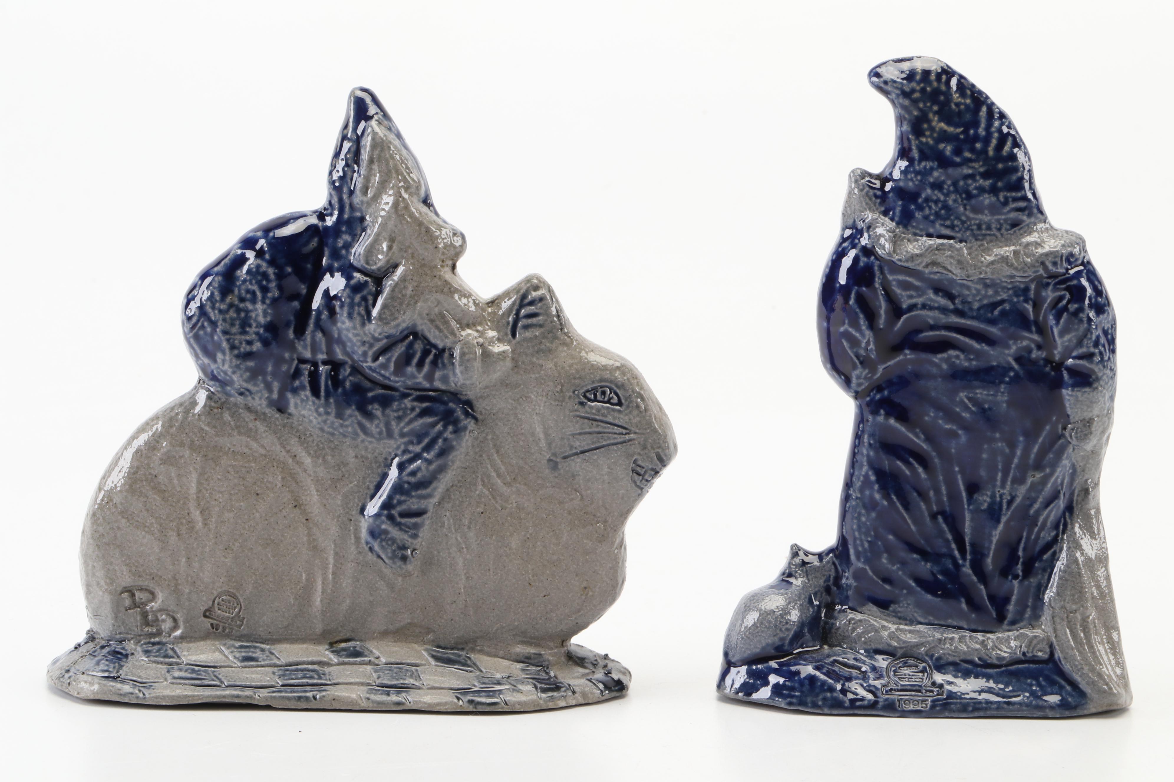 Rowe Pottery Works Salt Glazed Stoneware Santa Figurines