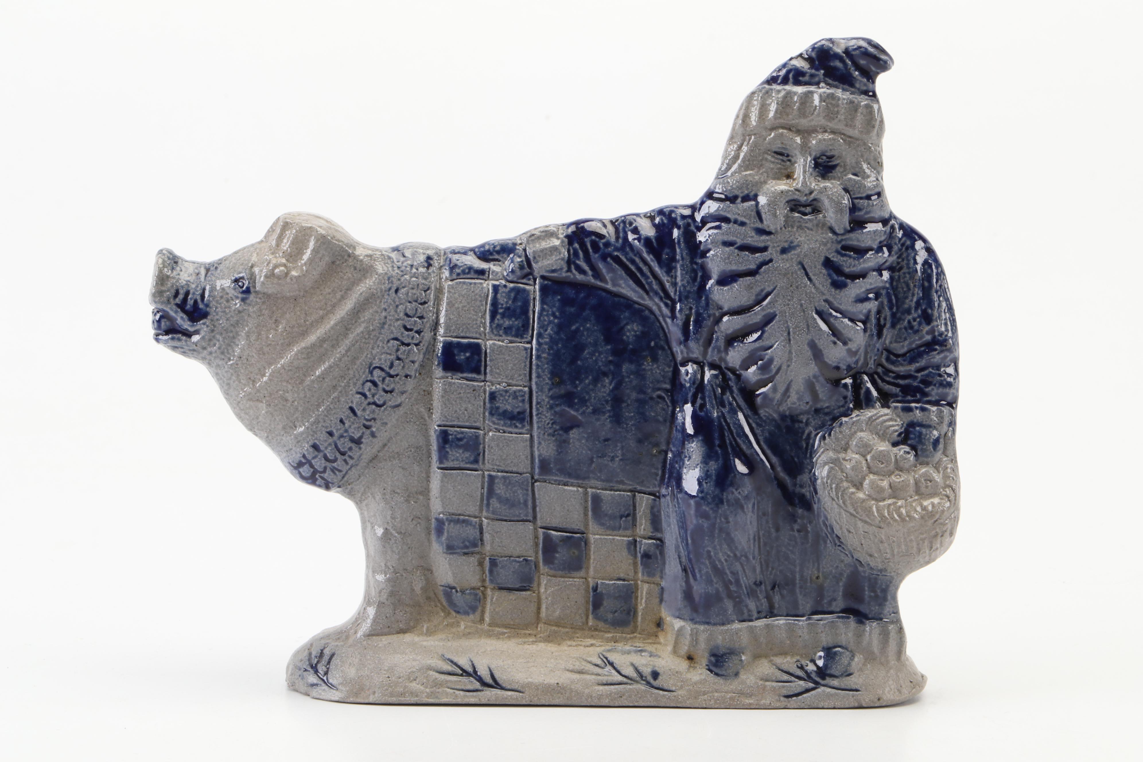 Rowe Pottery Works Salt Glazed Stoneware Santa Figurines