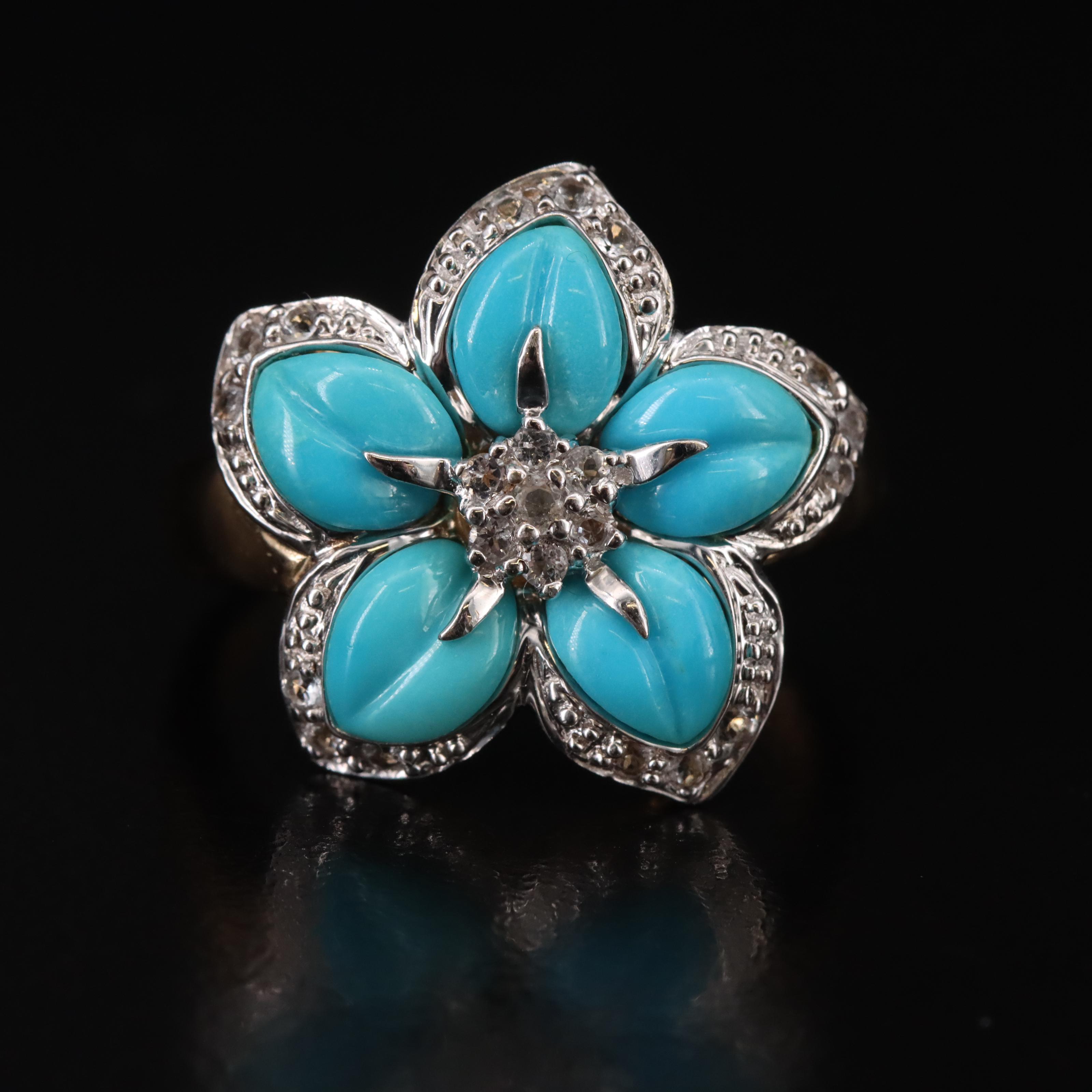 14K Turquoise and Topaz Flower Ring