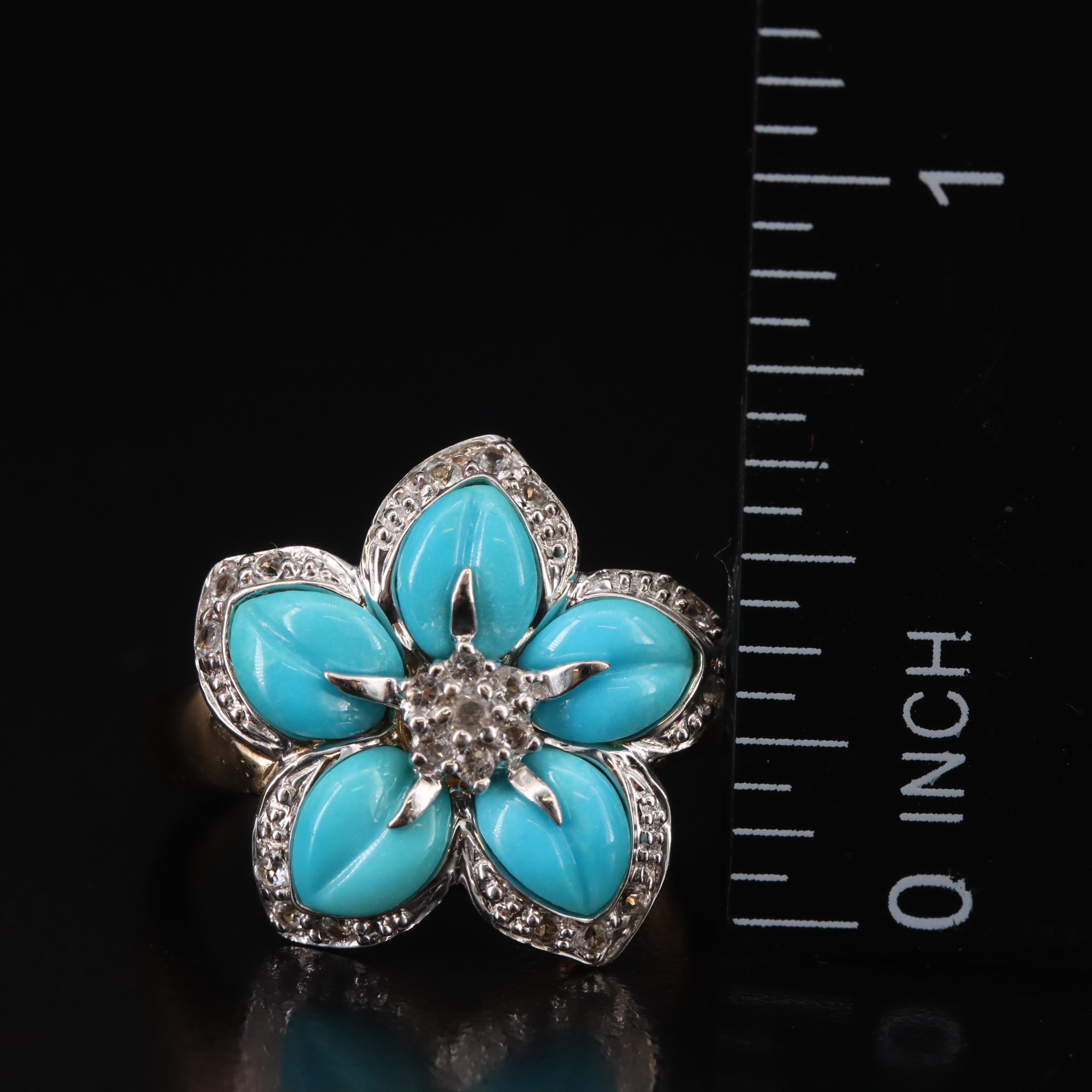 14K Turquoise and Topaz Flower Ring