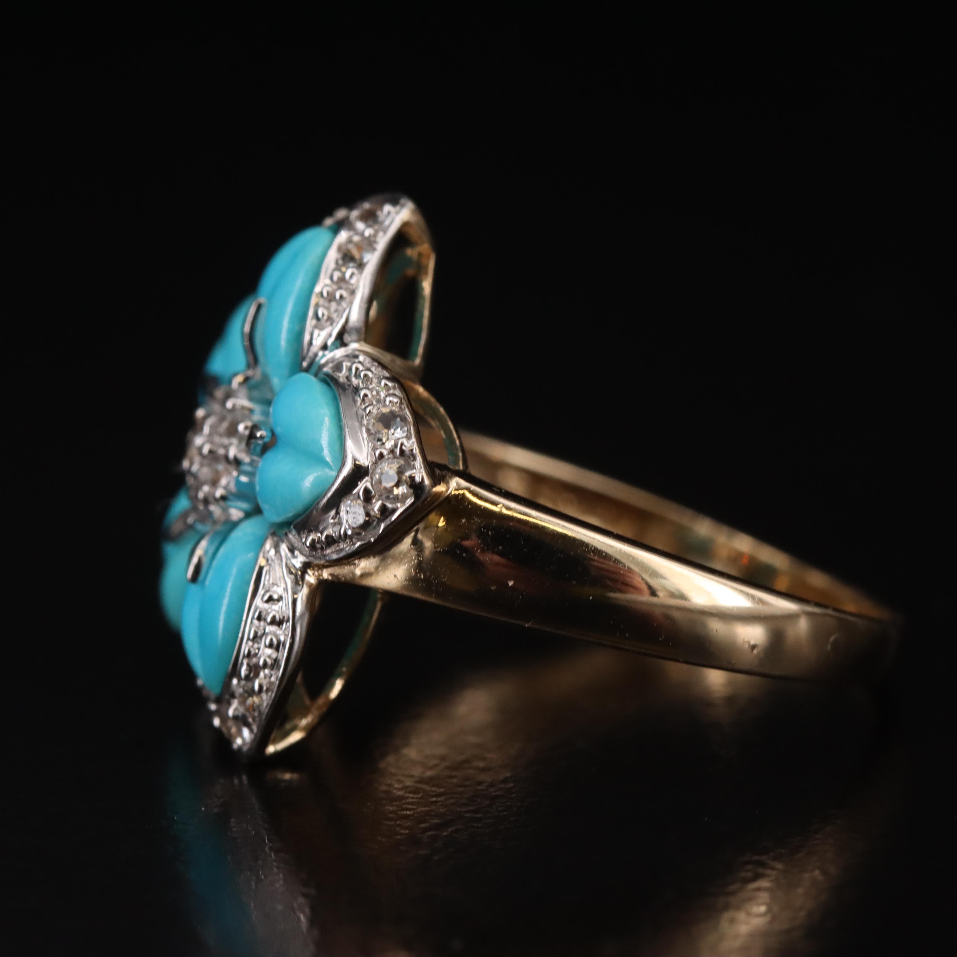 14K Turquoise and Topaz Flower Ring