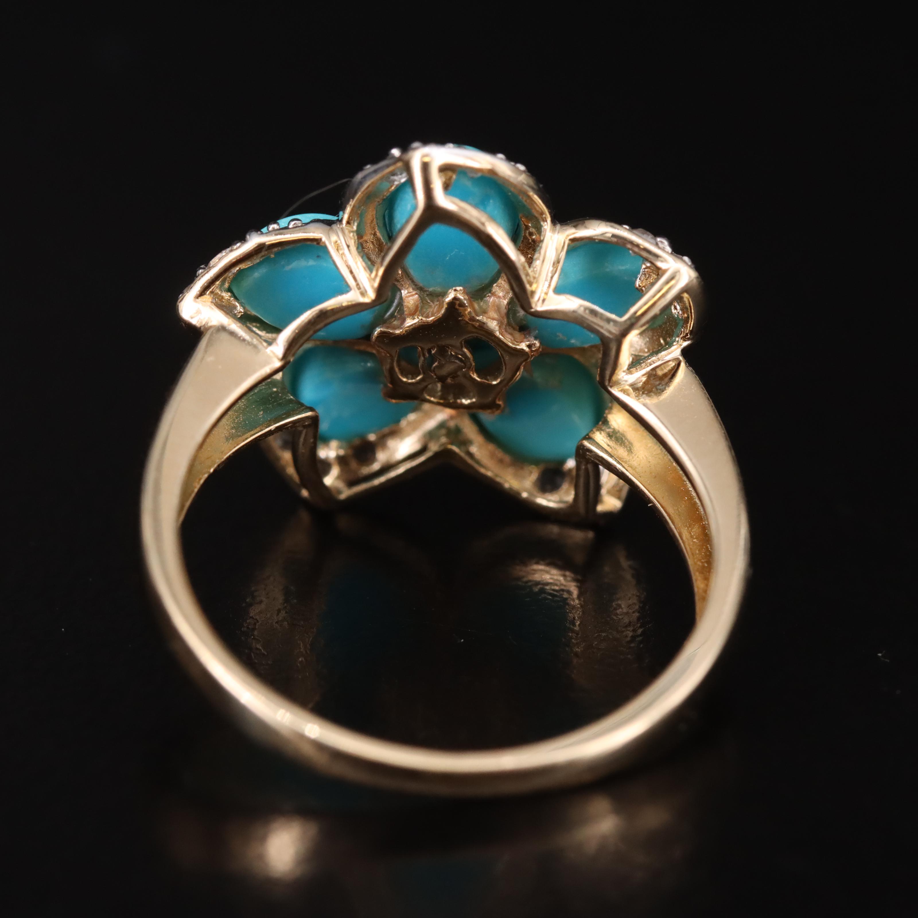 14K Turquoise and Topaz Flower Ring