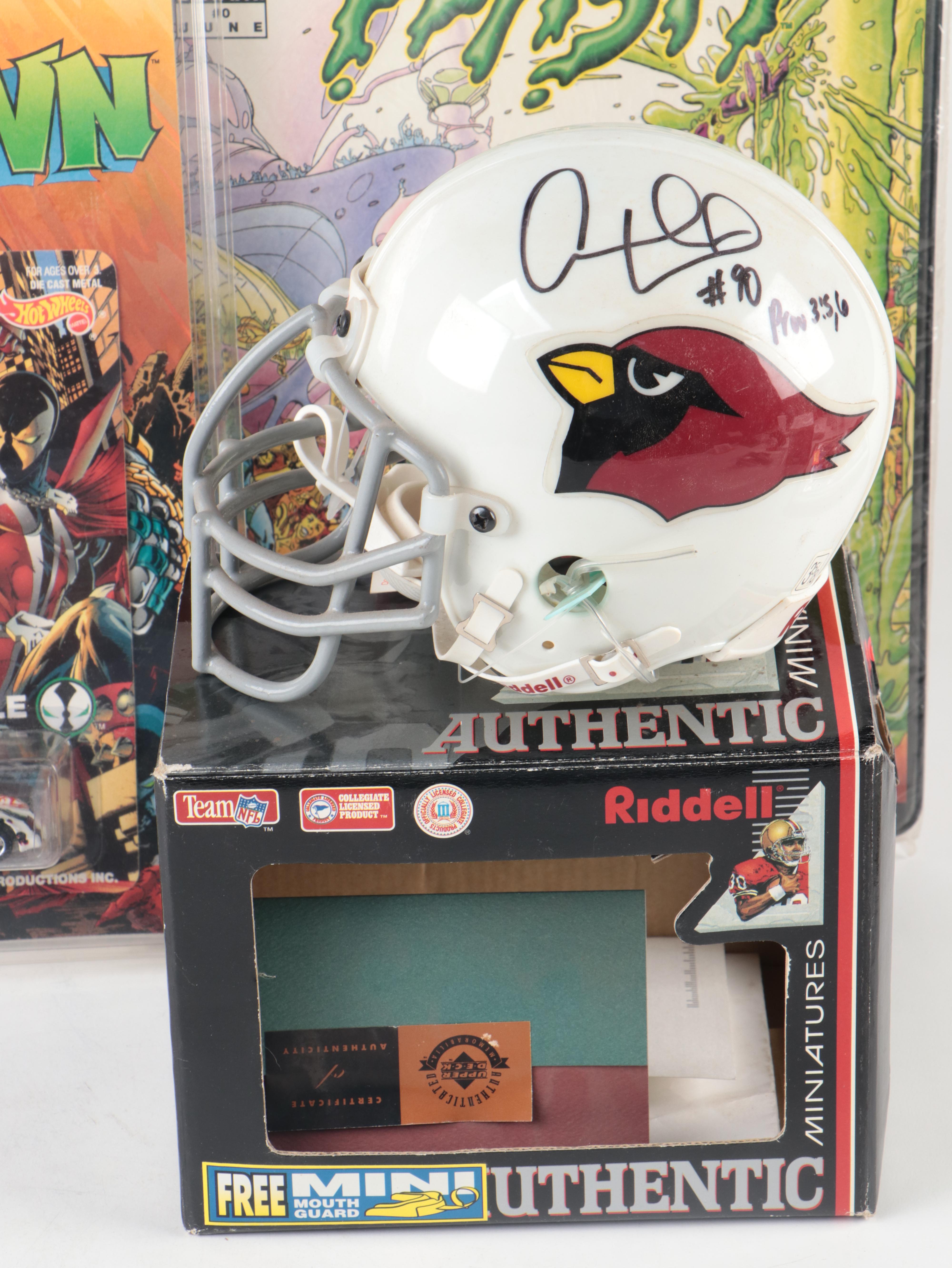 Al Simmons Signed Spawn Hot Wheels Car with Andre Wadsworth Mini Helmet, More