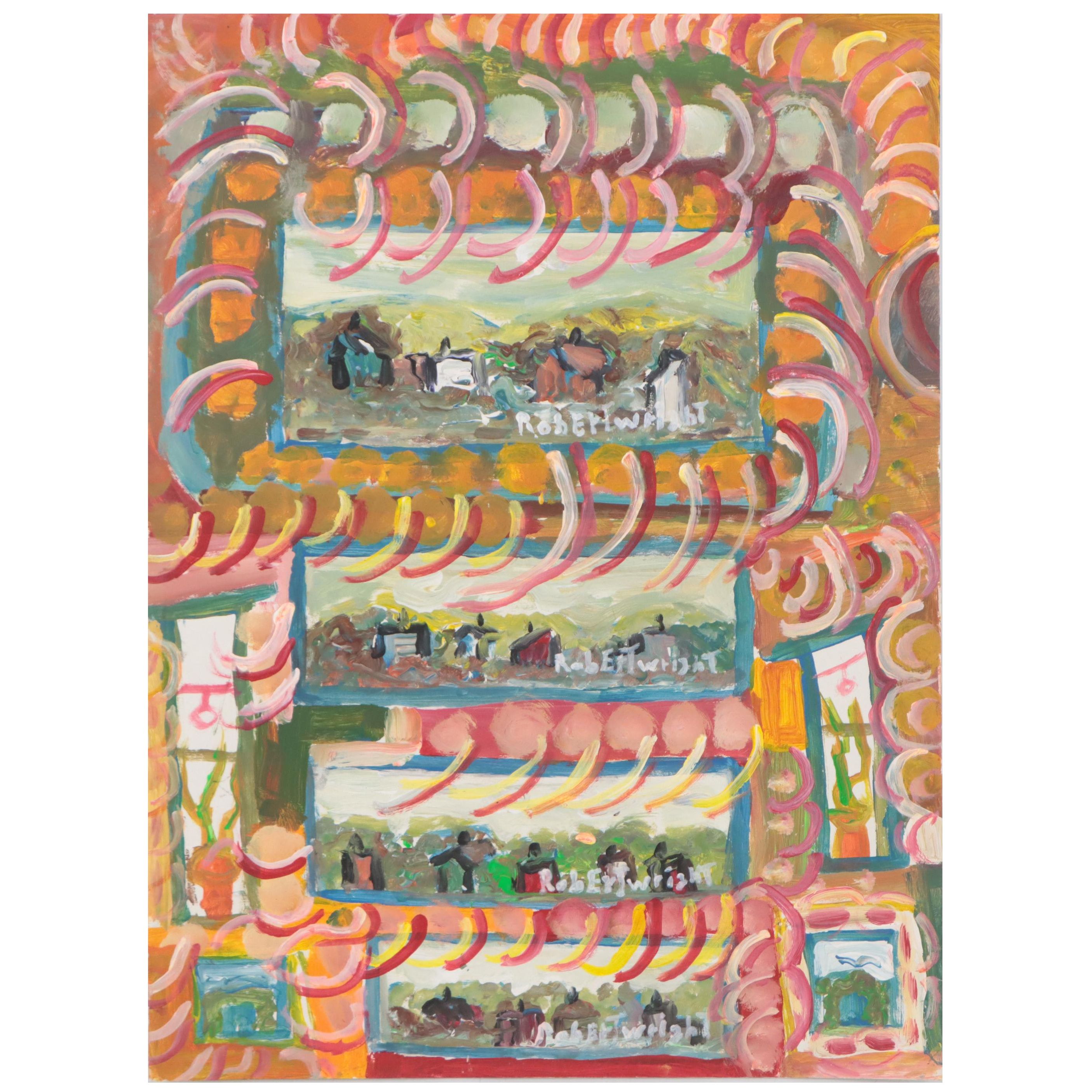 Robert Wright Acrylic Painting of a Folk Art Gallery Wall