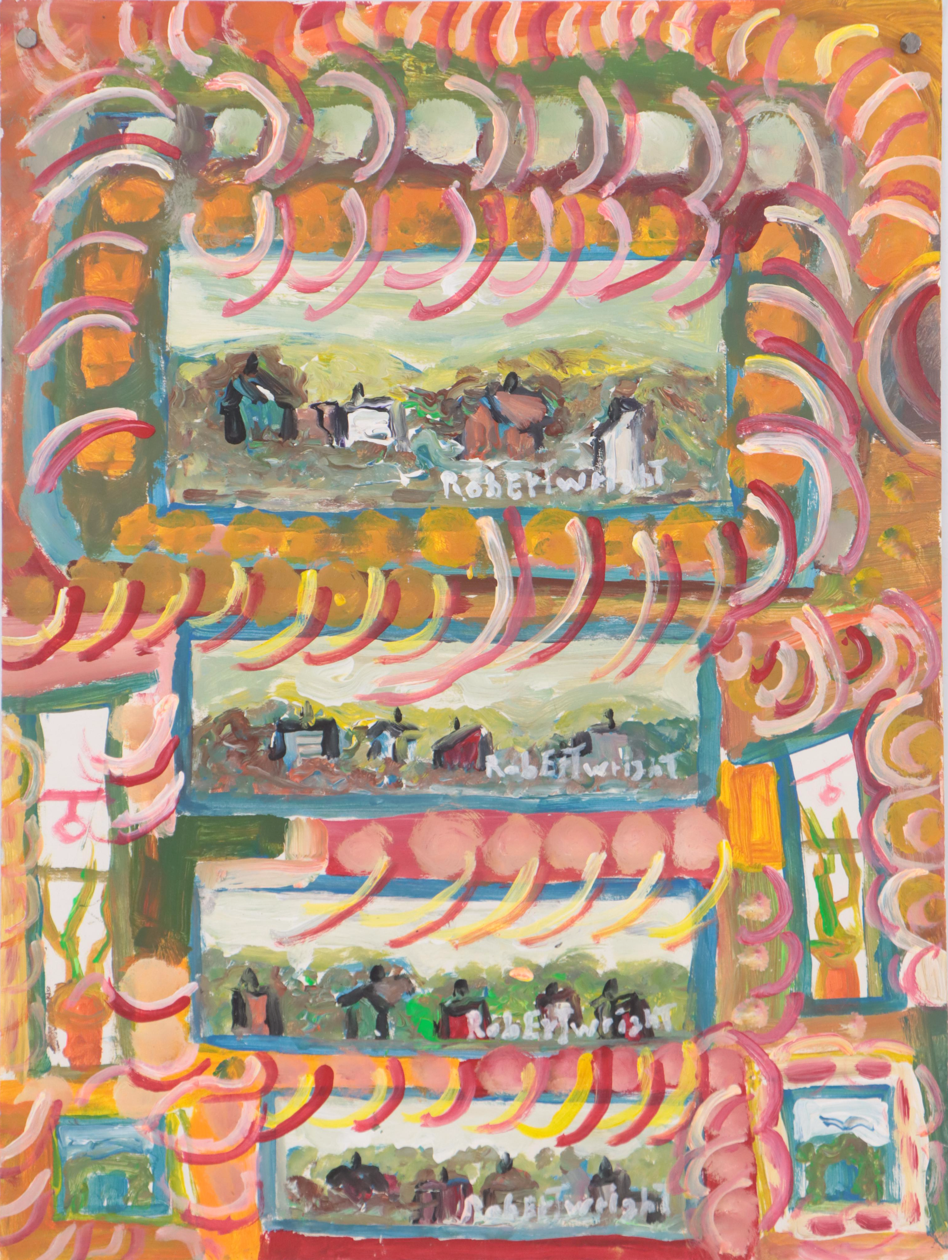 Robert Wright Acrylic Painting of a Folk Art Gallery Wall