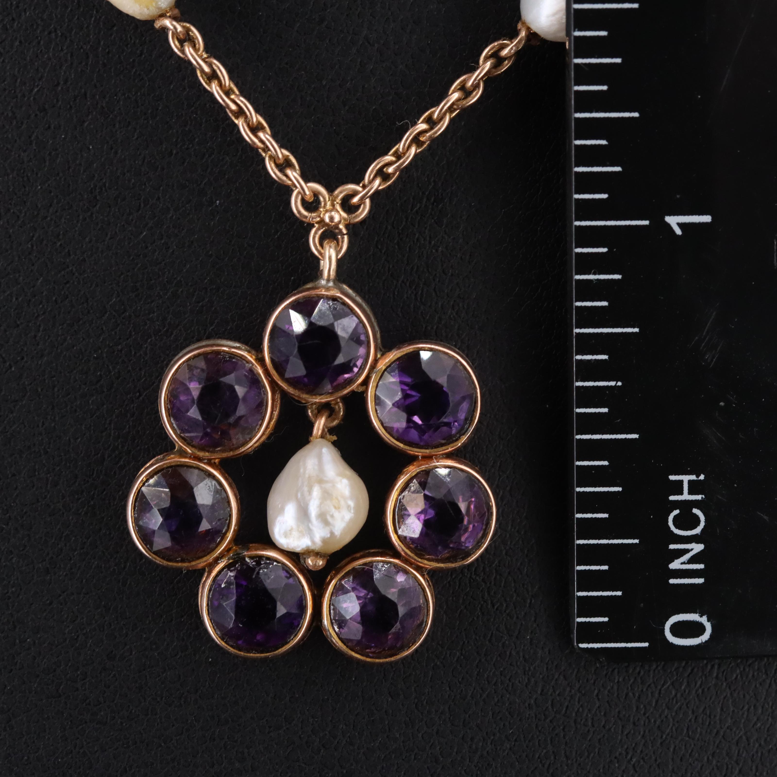 Vintage 14K Amethyst and Pearl Necklace EBTH