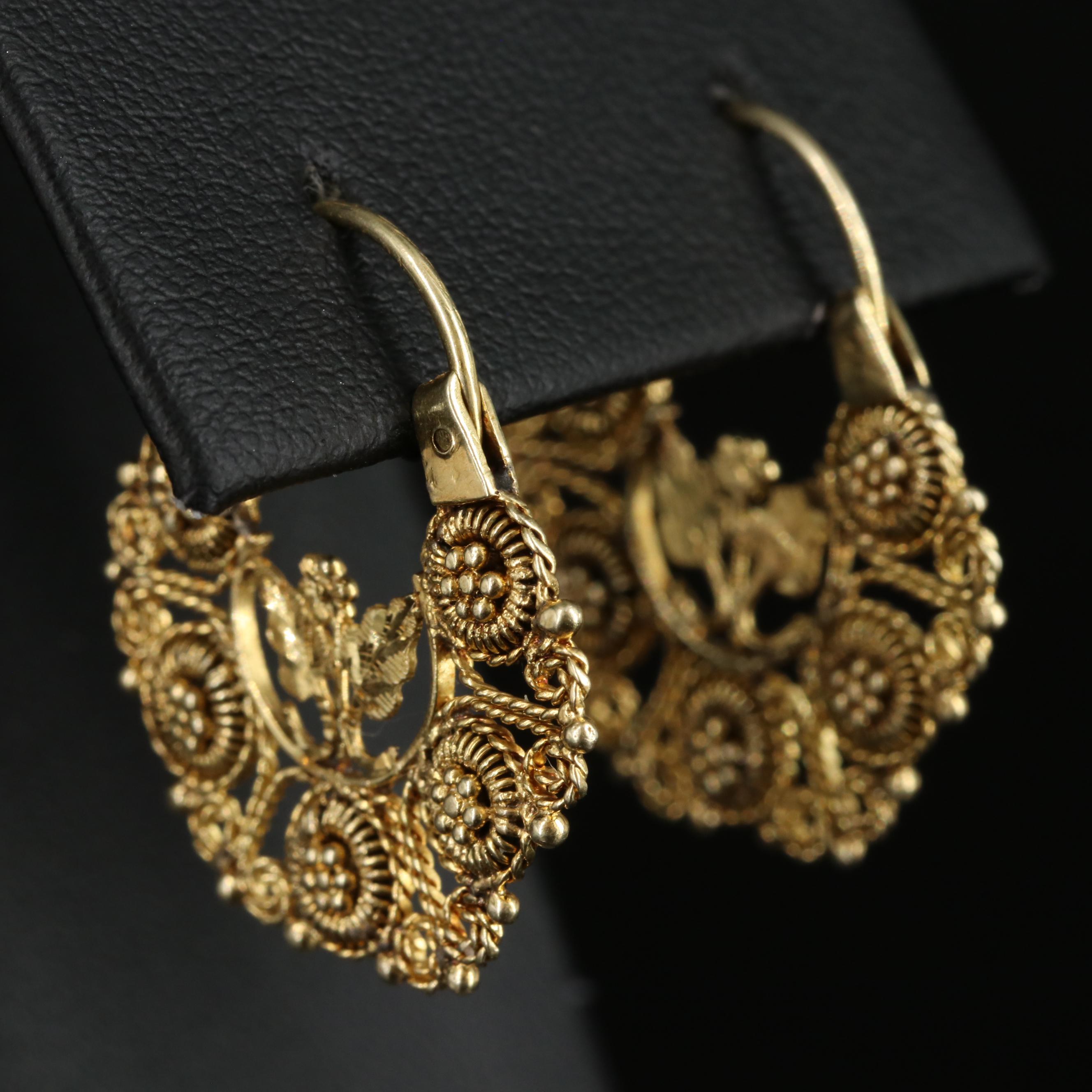 10K Cannetille Floral Hoop Earrings