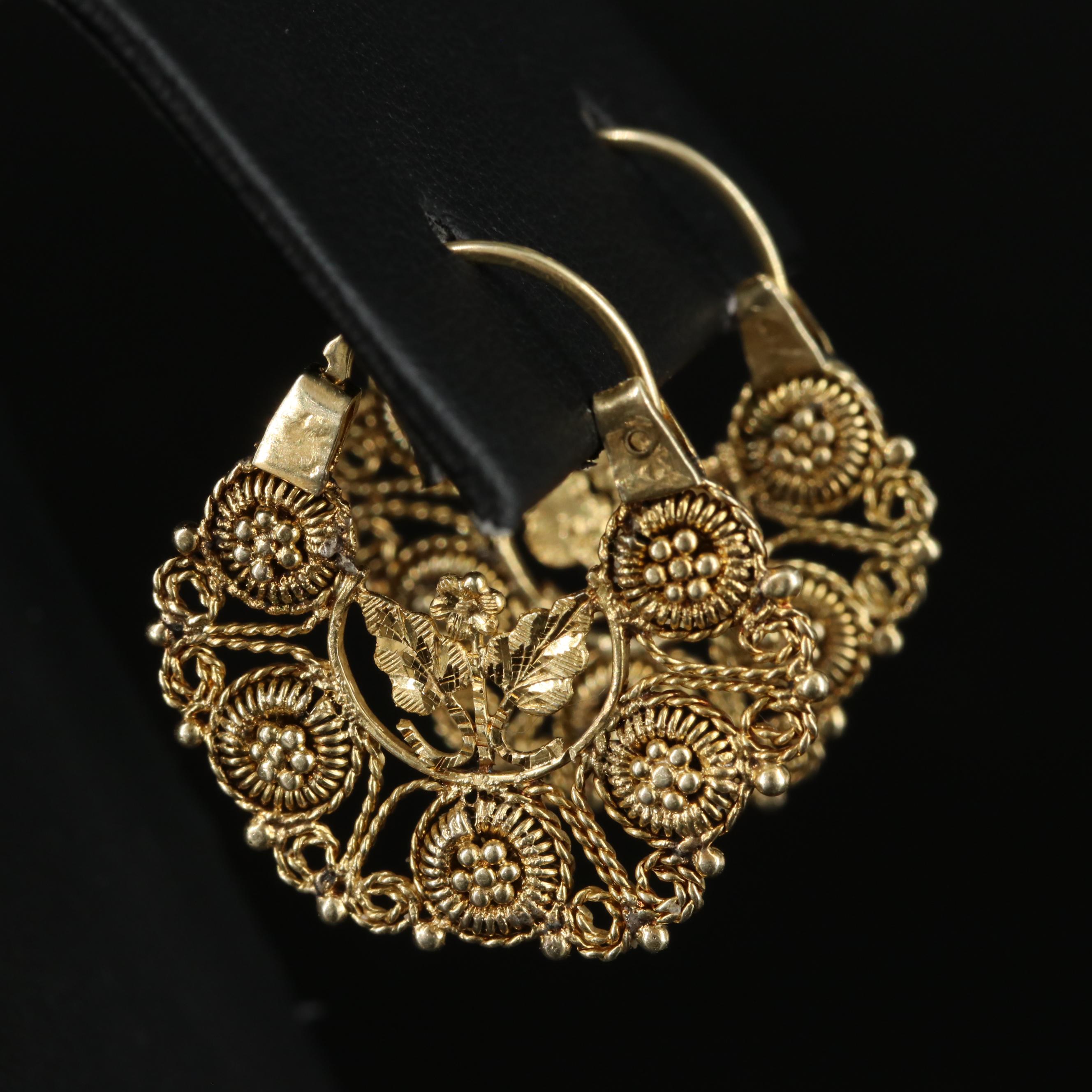 10K Cannetille Floral Hoop Earrings