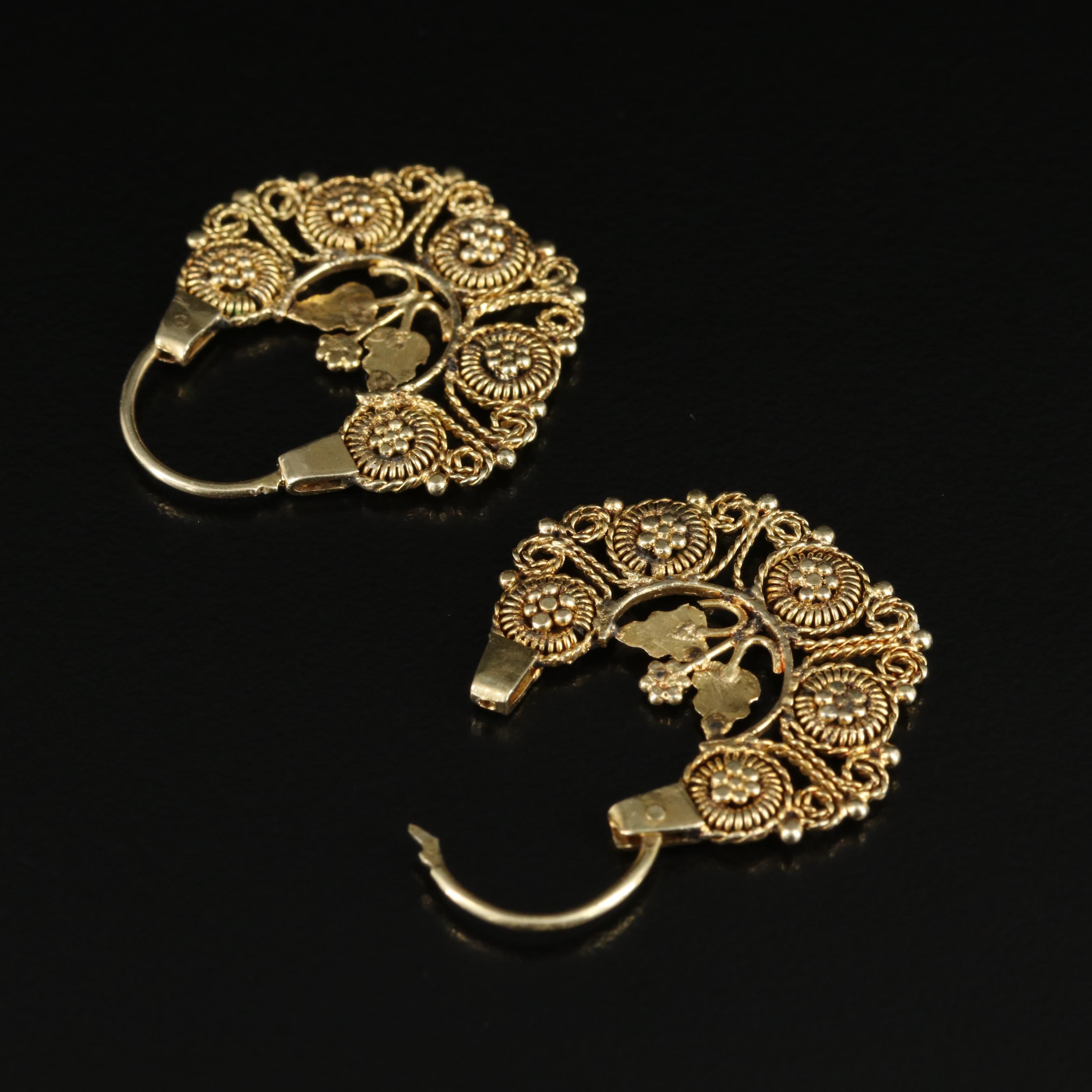10K Cannetille Floral Hoop Earrings