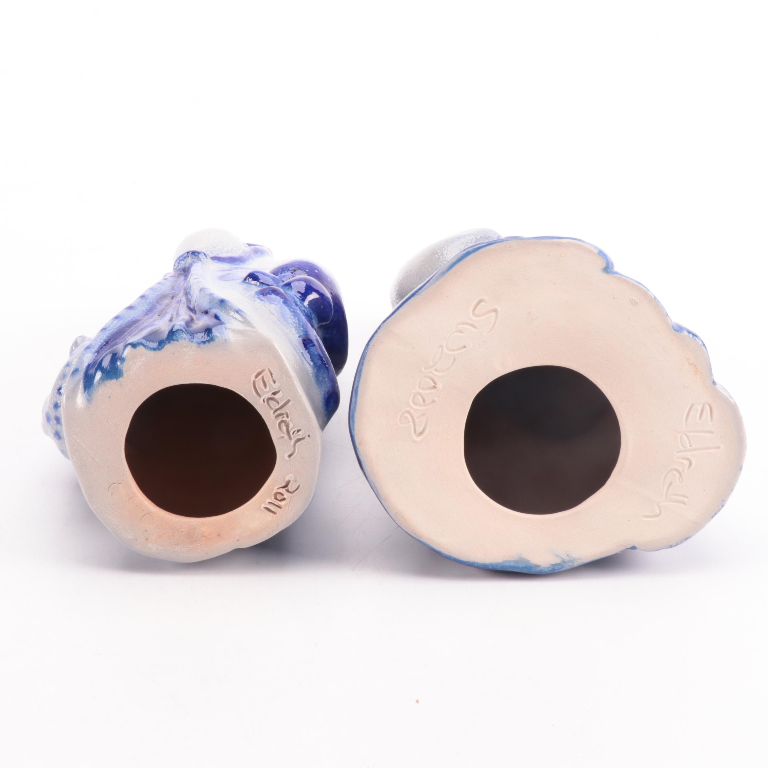 Eldreth Pottery Cobalt Salt Glazed Stoneware Father Christmas Figurines