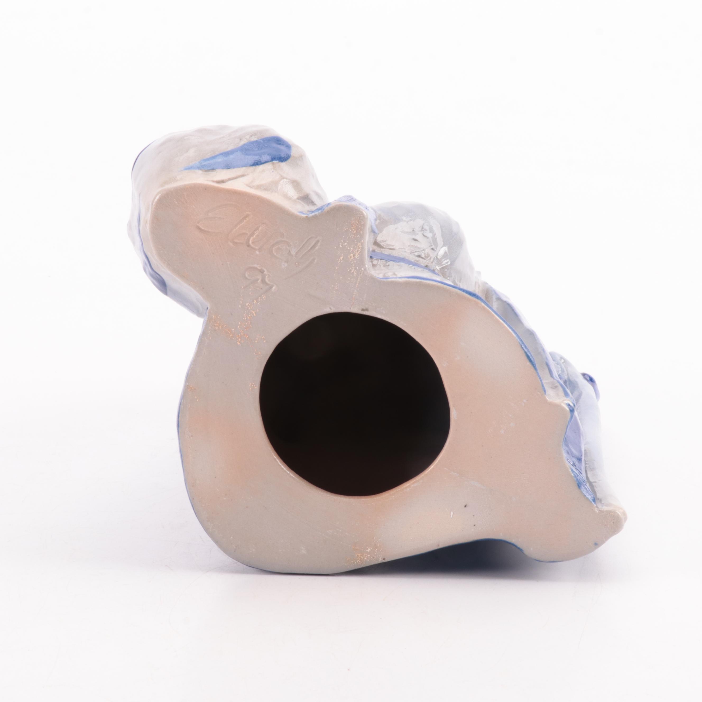 Eldreth Pottery Cobalt Salt Glazed Stoneware Father Christmas Figurines