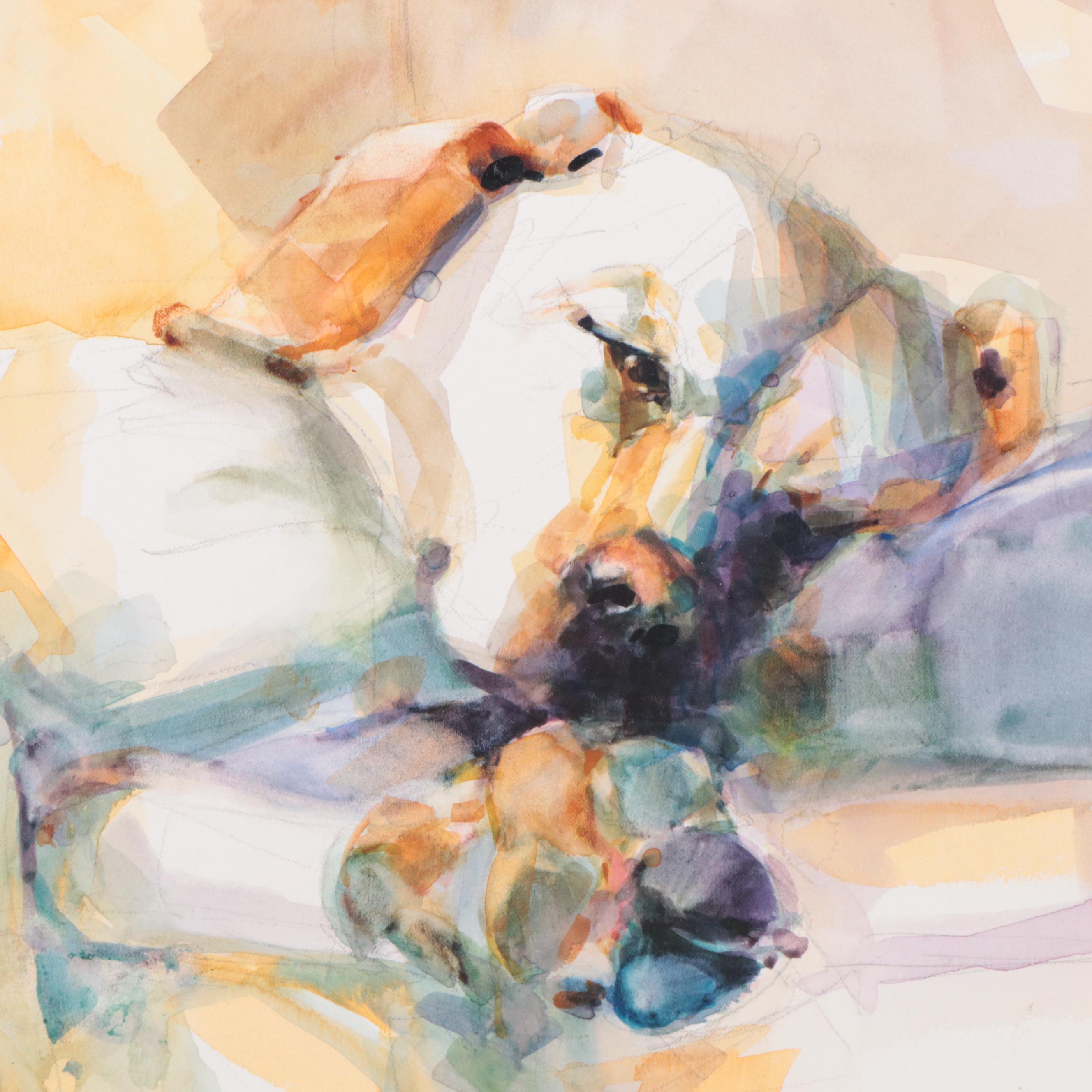 Barbara Zimmerman Watercolor Painting of Sleeping Labrador Retriever, 2019