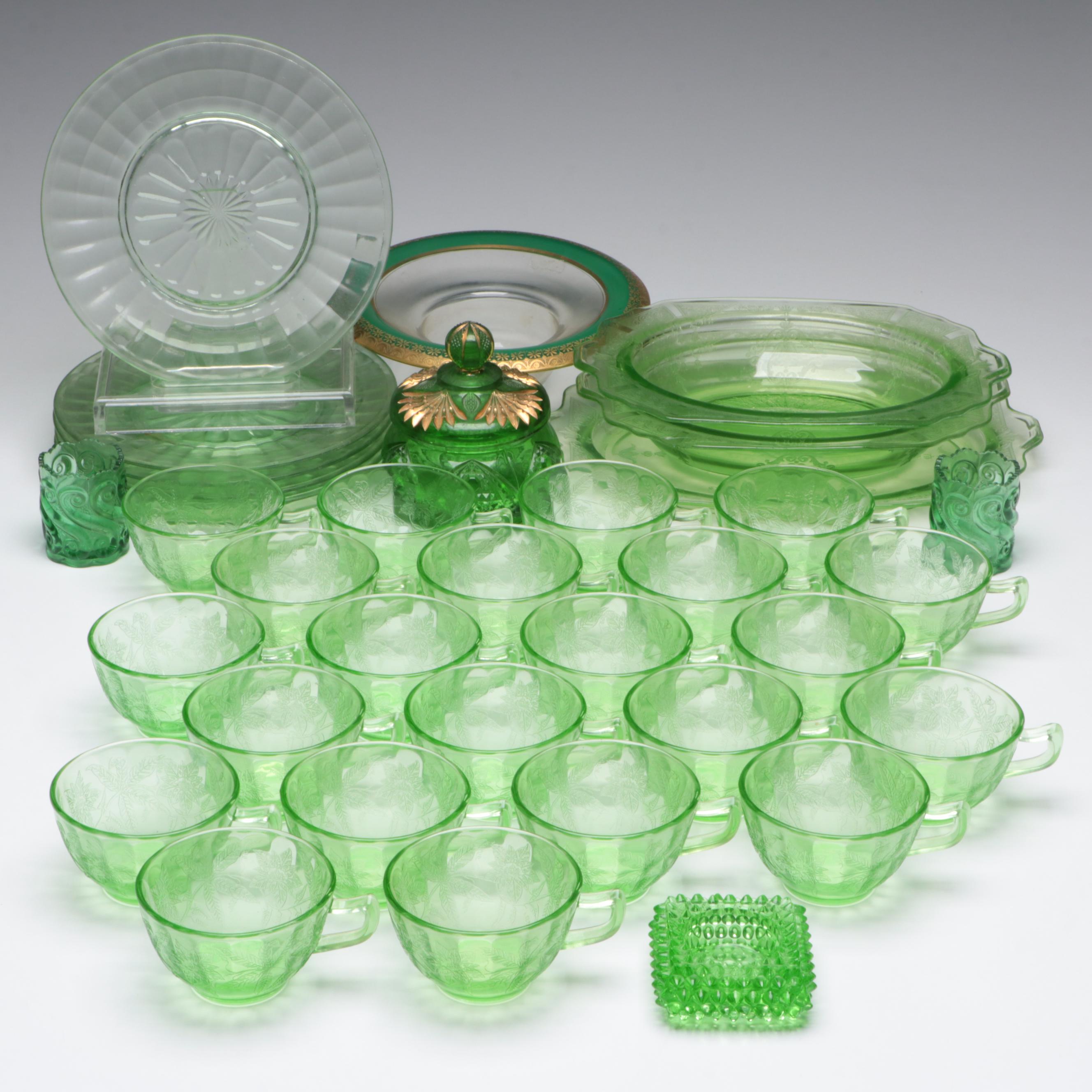 Vaseline Glass Collection with Other Depression and Green Glass