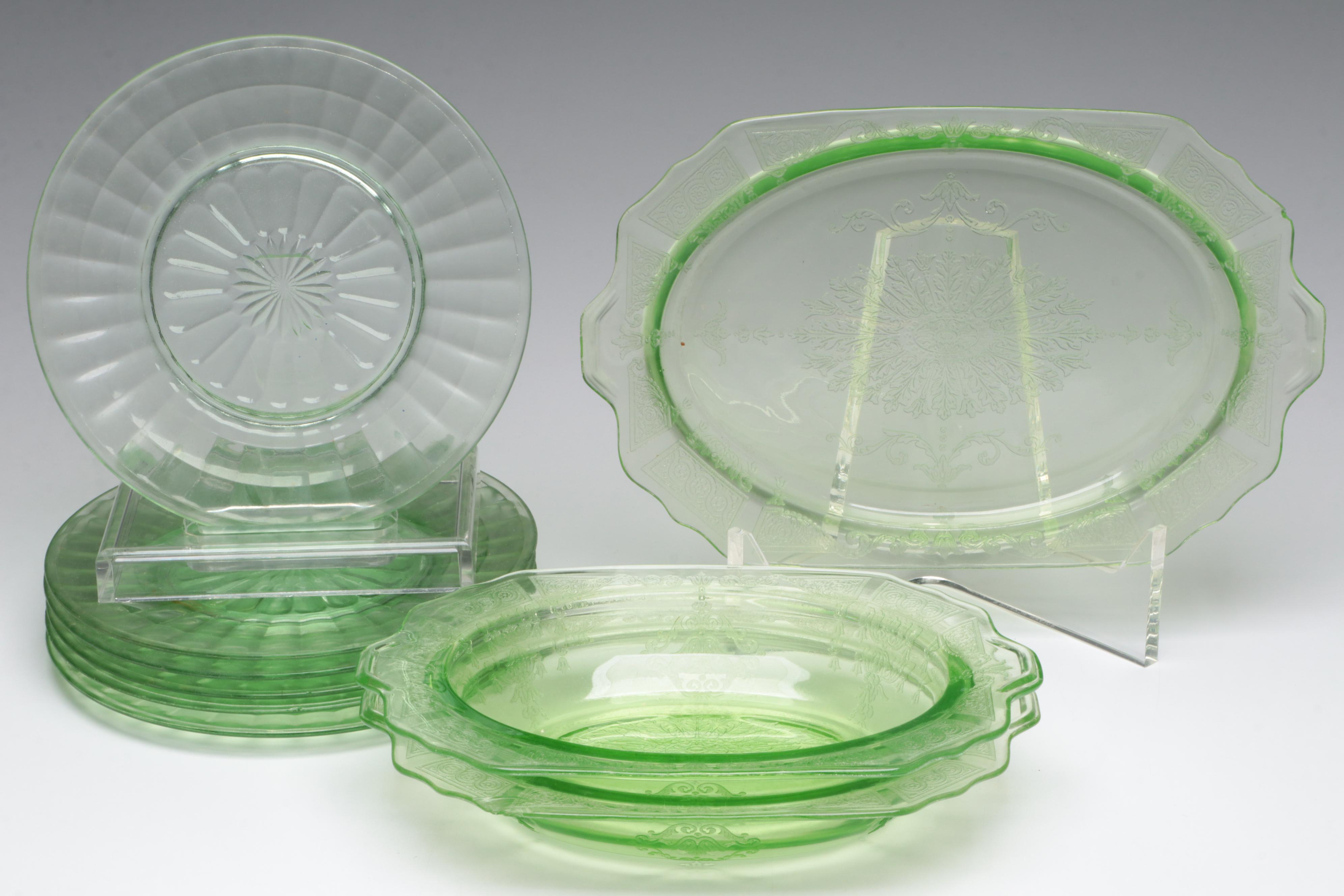 Vaseline Glass Collection with Other Depression and Green Glass