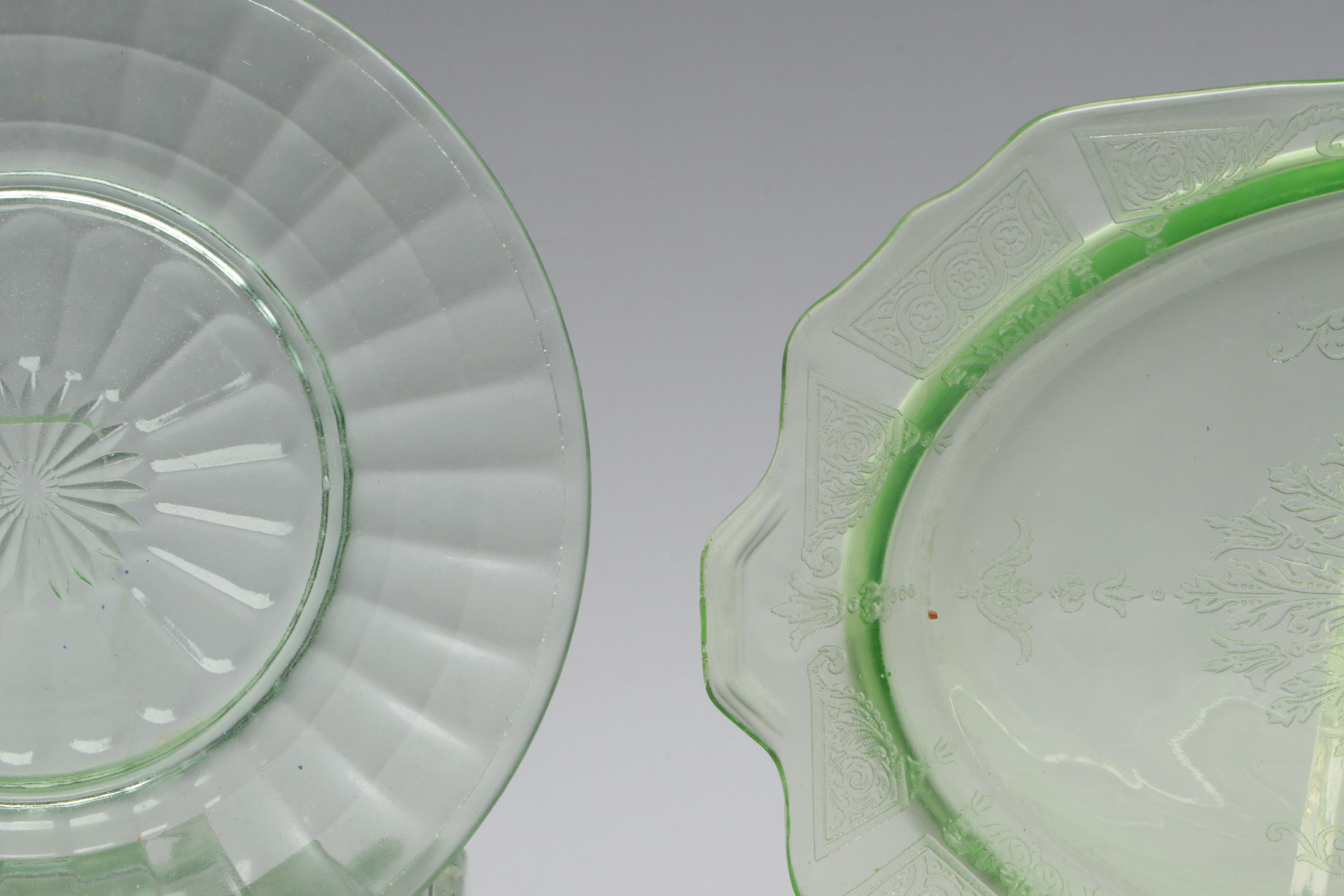 Vaseline Glass Collection with Other Depression and Green Glass