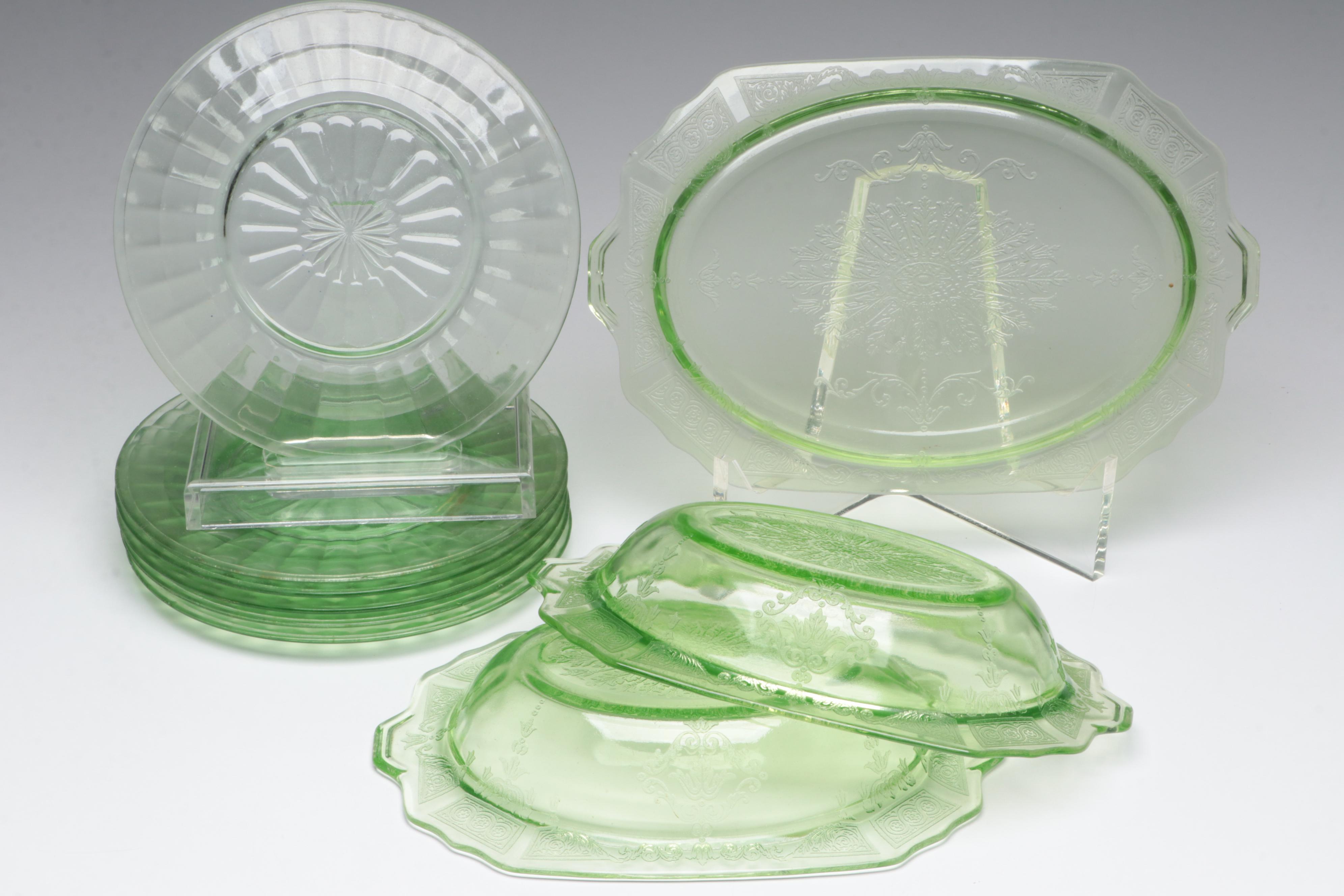 Vaseline Glass Collection with Other Depression and Green Glass