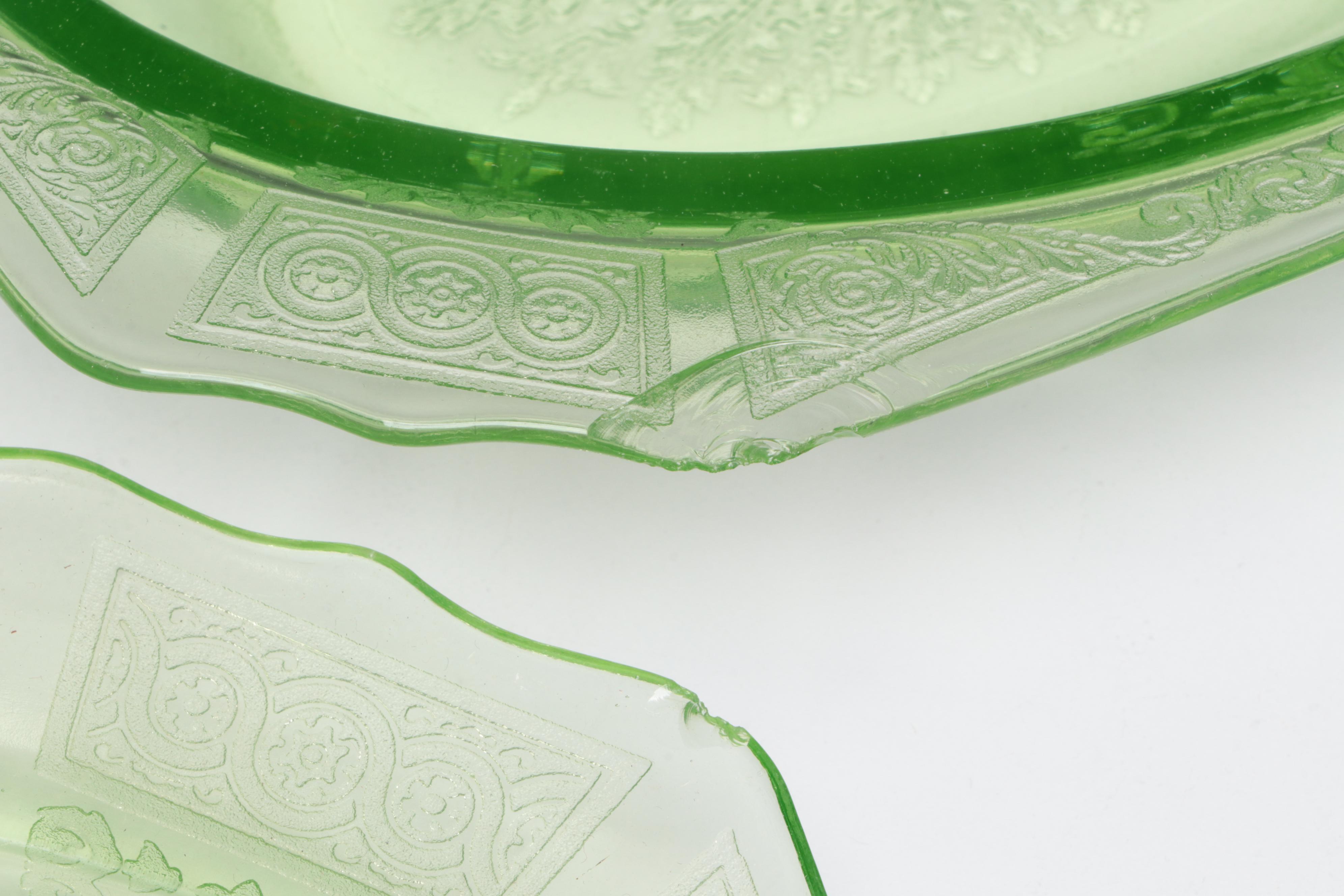 Vaseline Glass Collection with Other Depression and Green Glass