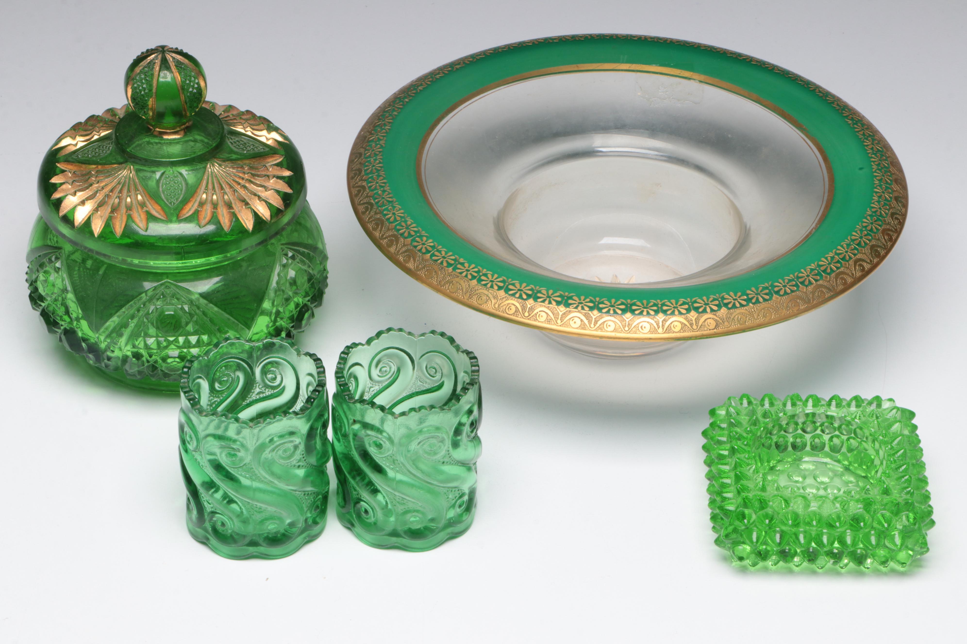 Vaseline Glass Collection with Other Depression and Green Glass